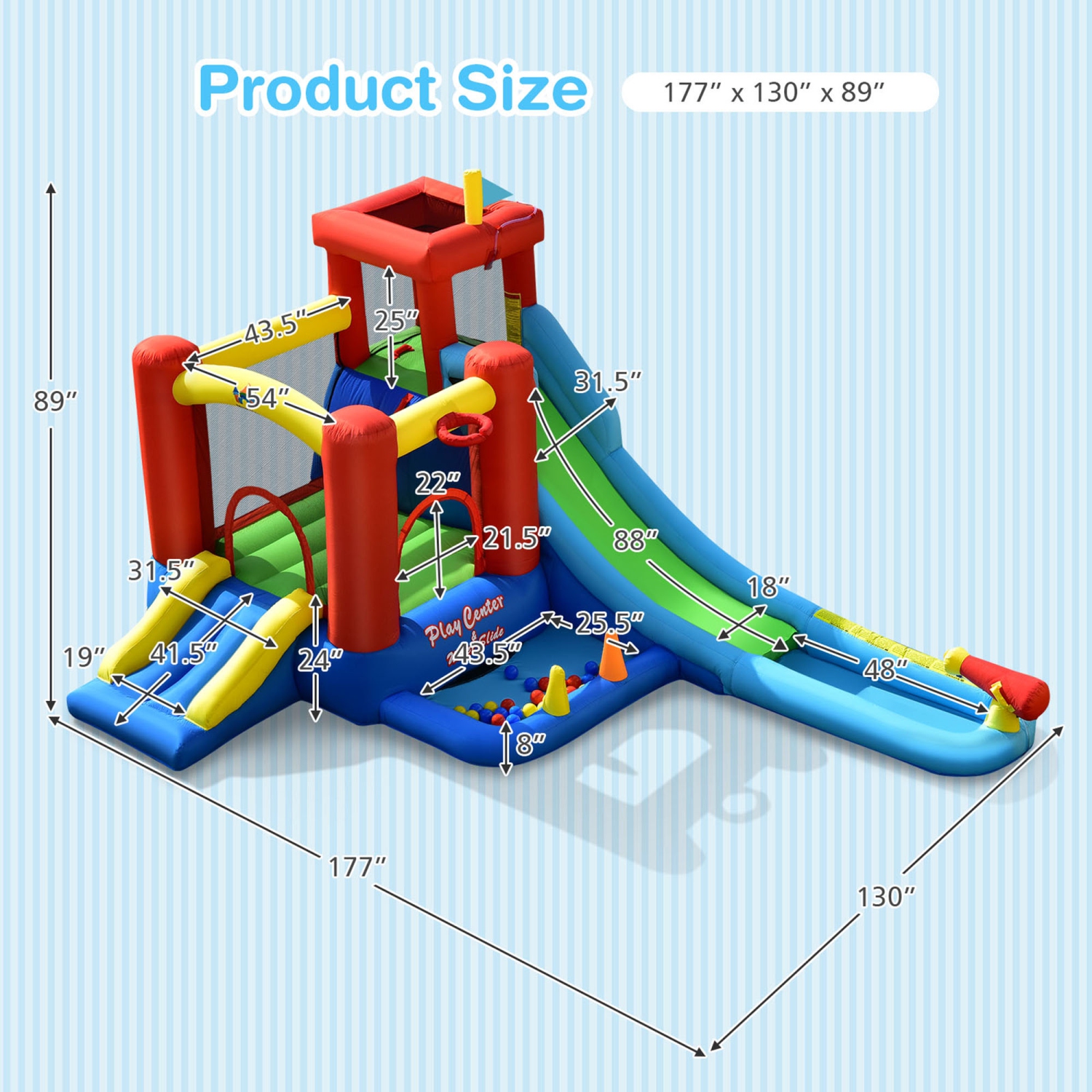 Gymax Kids Inflatable Bounce House Castle 9 in 1 Water Slide Park Without Blower