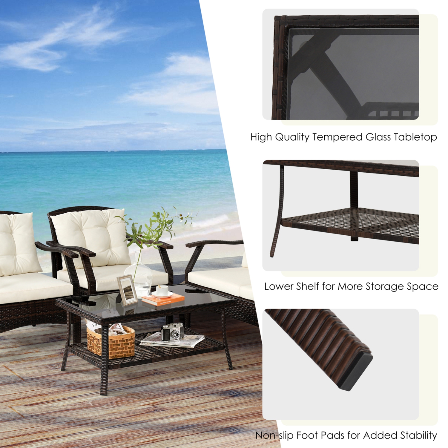 Marque Gymax, ensemble de meubles 4 pièces de salon de patio en rotin ensemble de canapé en osier avec housse étanche