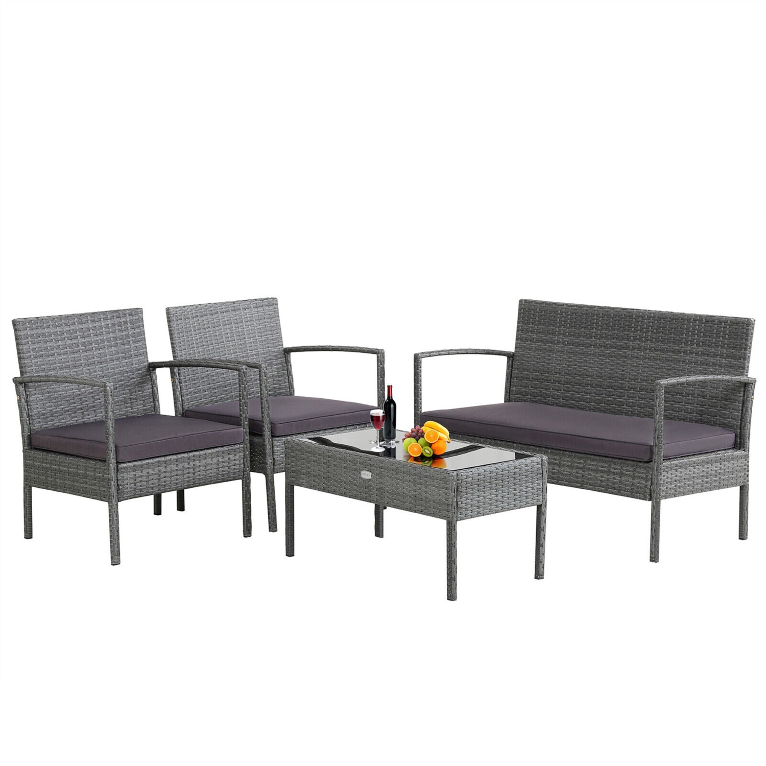 Gymax 8PCS Rattan Patio Furniture Set Outdoor Wicker Conversation Set w/ Cushions