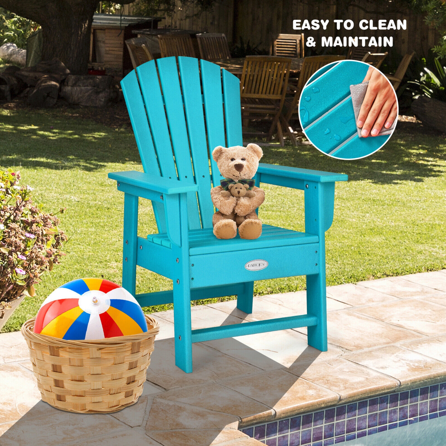 Gymax Set of 2 Kids Patio Adirondack Chair Armchair Weather Resistance Outdoor Chair
