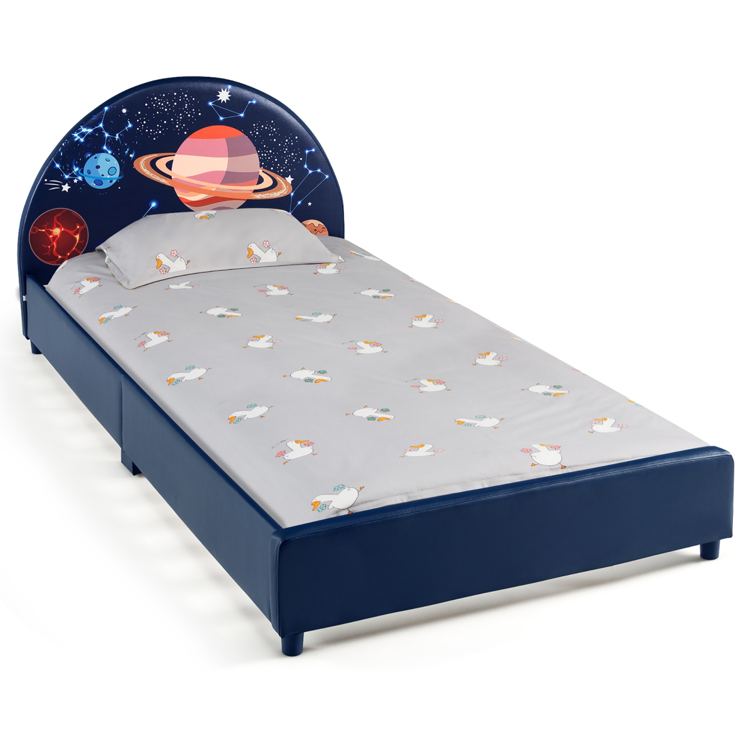 Lit plateforme recouvert pour enfants de Costway lit simple en bois motif galaxie