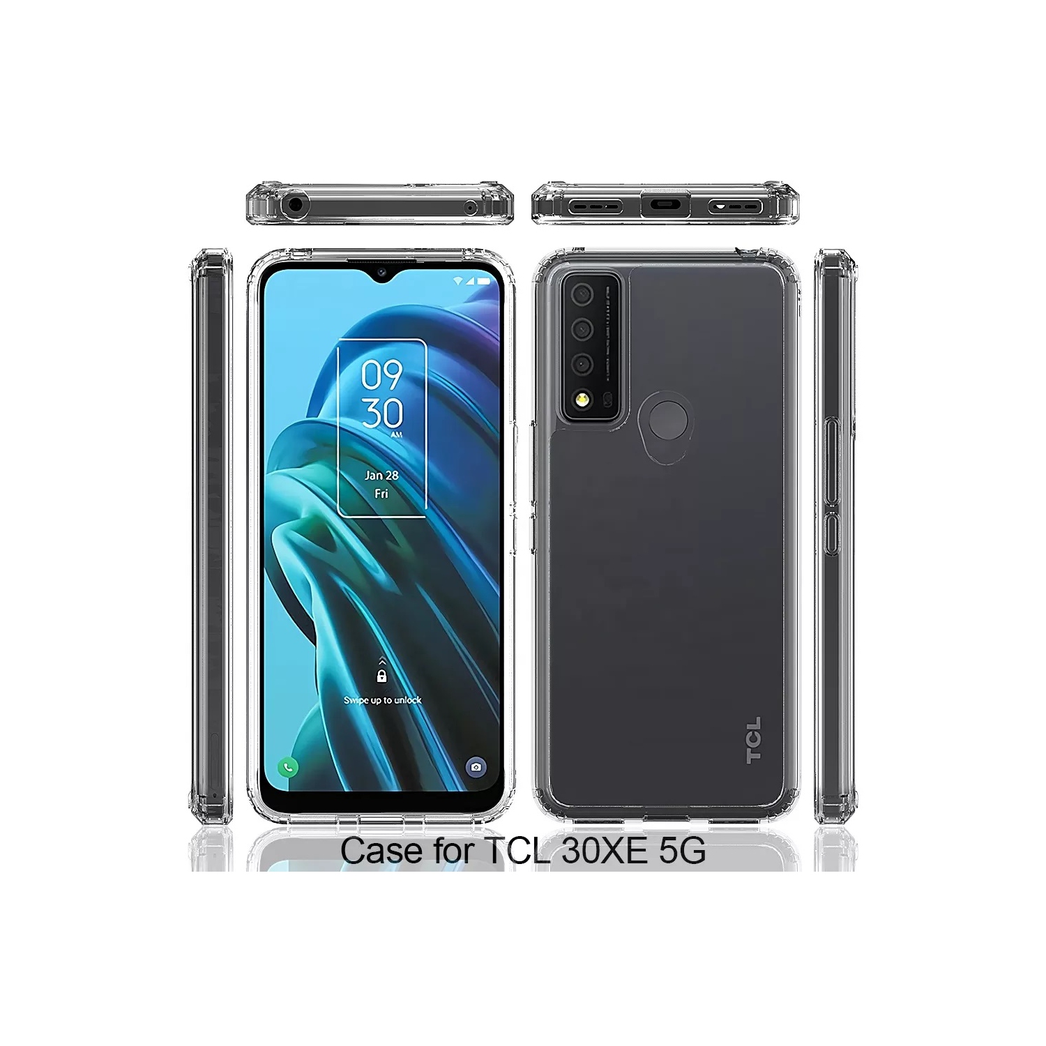 XCRS Coque fine en acrylique transparent antichoc avec protection globale complète, pare-chocs et bords renforcés pour TCL 30 XE 5G 6.5” 2022 Phone
