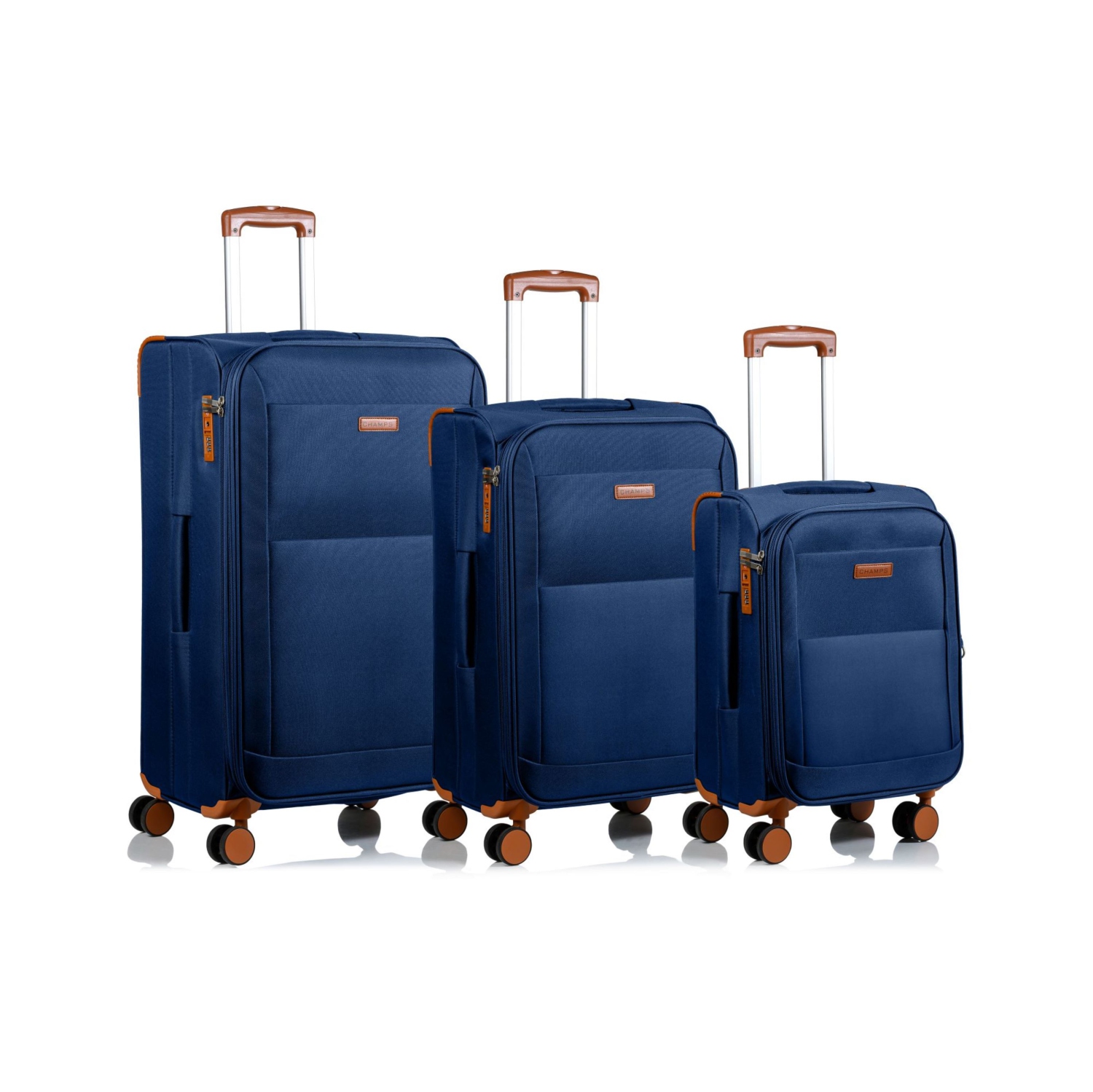 CHAMPS Classic Collection 3-Piece Soft Side 8-Wheeled Expandable Luggage Set - Navy