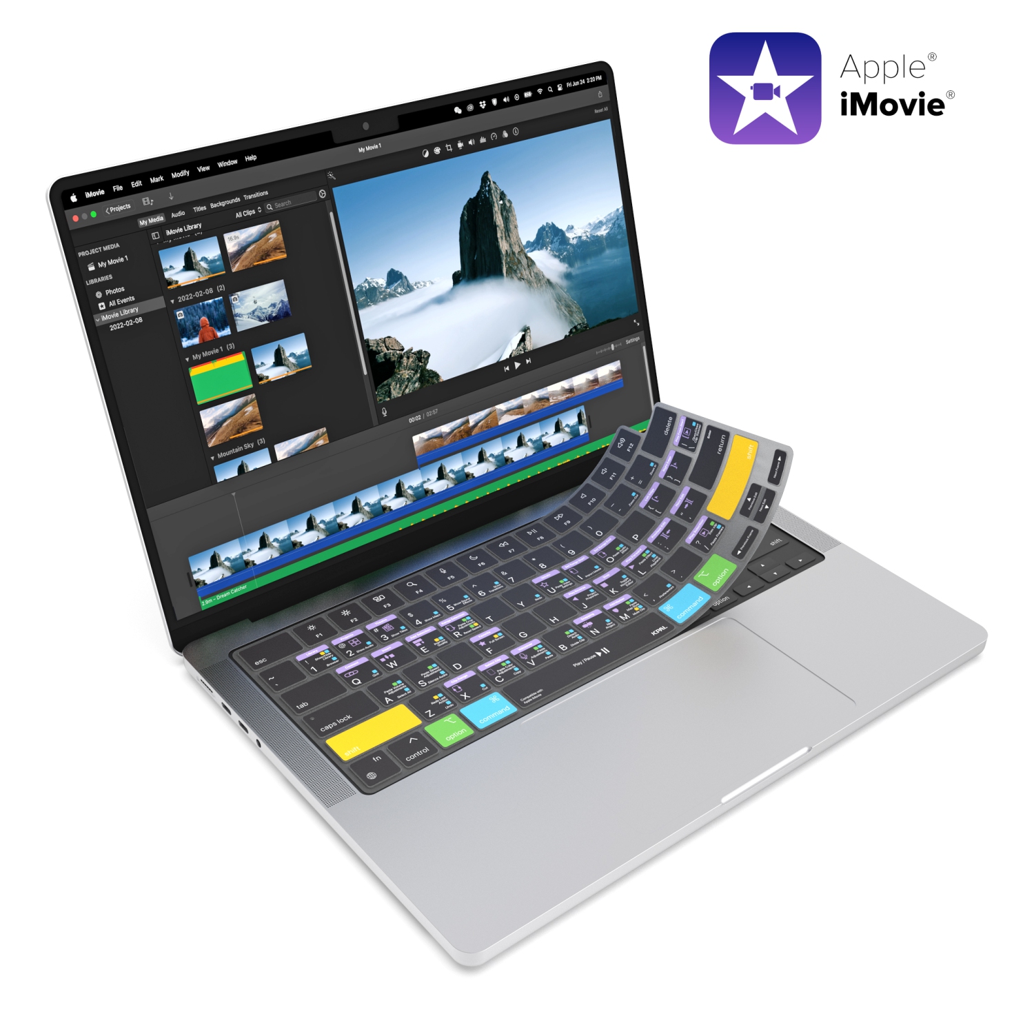 JCPal VerSkin Apple iMovie Shortcuts Keyboard Protector for MacBook Air 13.6" & MacBook Pro 14" and 16" (M1 2021/ M2 2023 Models)