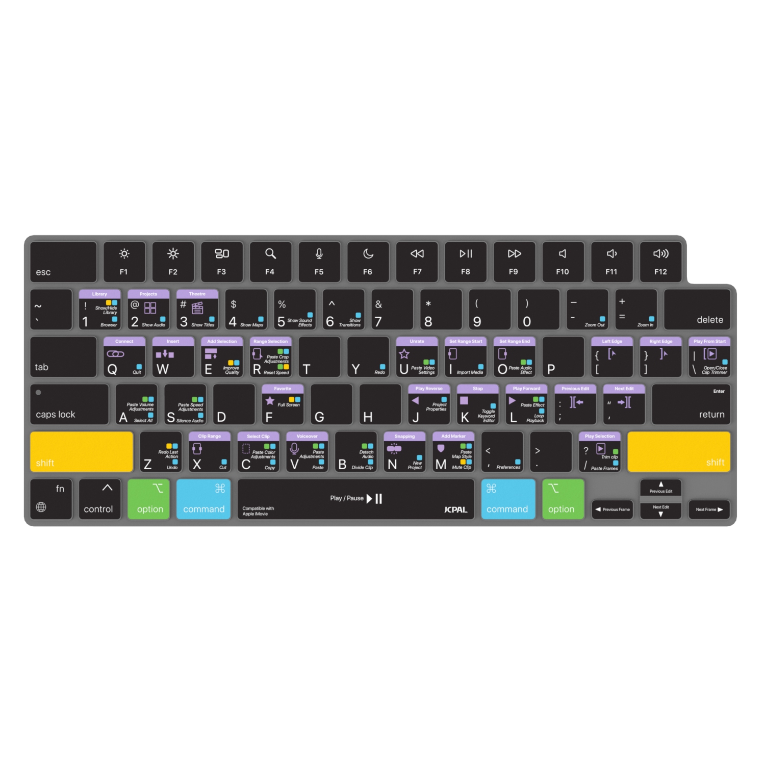 JCPal VerSkin Apple iMovie Shortcuts Keyboard Protector for MacBook Air 13.6" & MacBook Pro 14" and 16" (M1 2021/ M2 2023 Models)