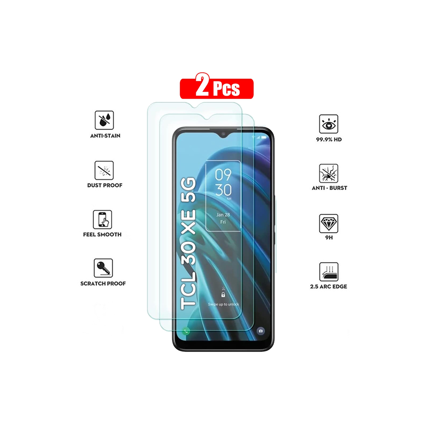 XCRS Tempered Glass for TCL 30 XE 5G 6.5 inch 2022 Screen HD Film 9H Anti-Scratch-Case Friendly, Bubble Free, Haptic Touch Accurate Screen Protector [ 2-Pack]