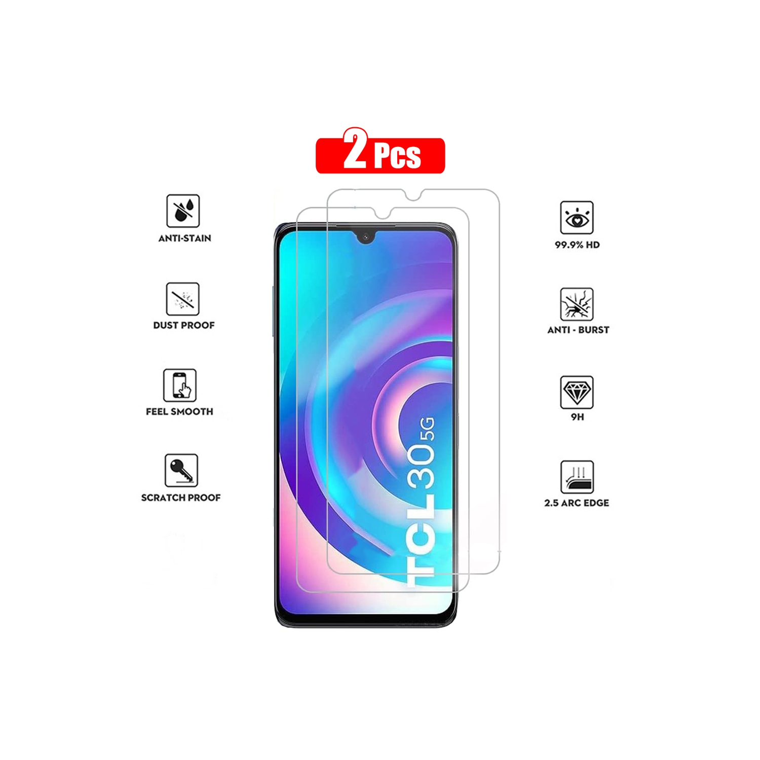 XCRS Tempered Glass for TCL 30 5G 6.7 inch 2022 Screen HD Film 9H Anti-Scratch-Case Friendly, Bubble Free, Haptic Touch Accurate Screen Protector [ 2-Pack]
