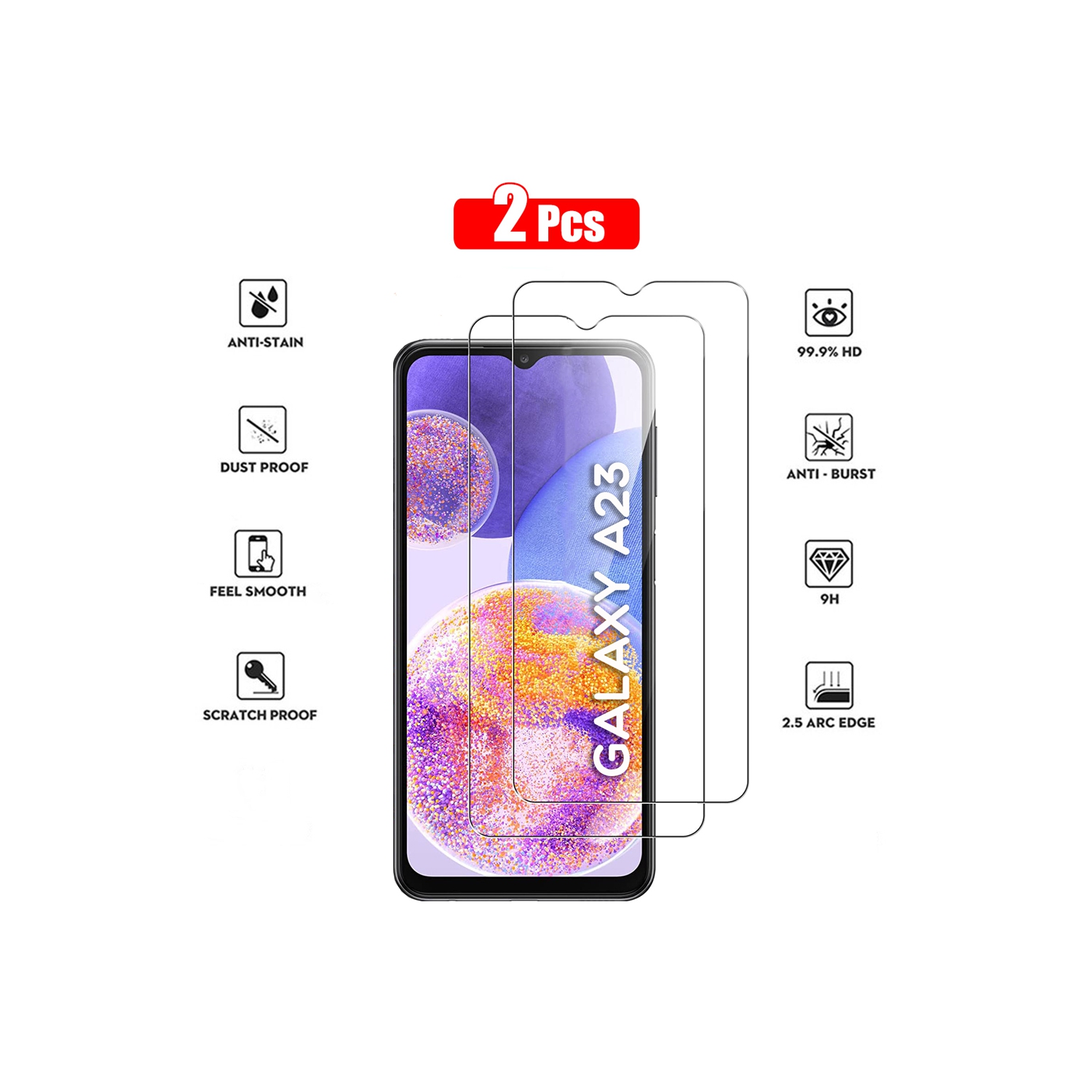 XCRS Tempered Glass for Samsung Galaxy A23 (2022) Screen HD Film 9H Anti-Scratch-Case Friendly, Bubble Free, Haptic Touch Accurate Screen Protector [ 2-Pack]