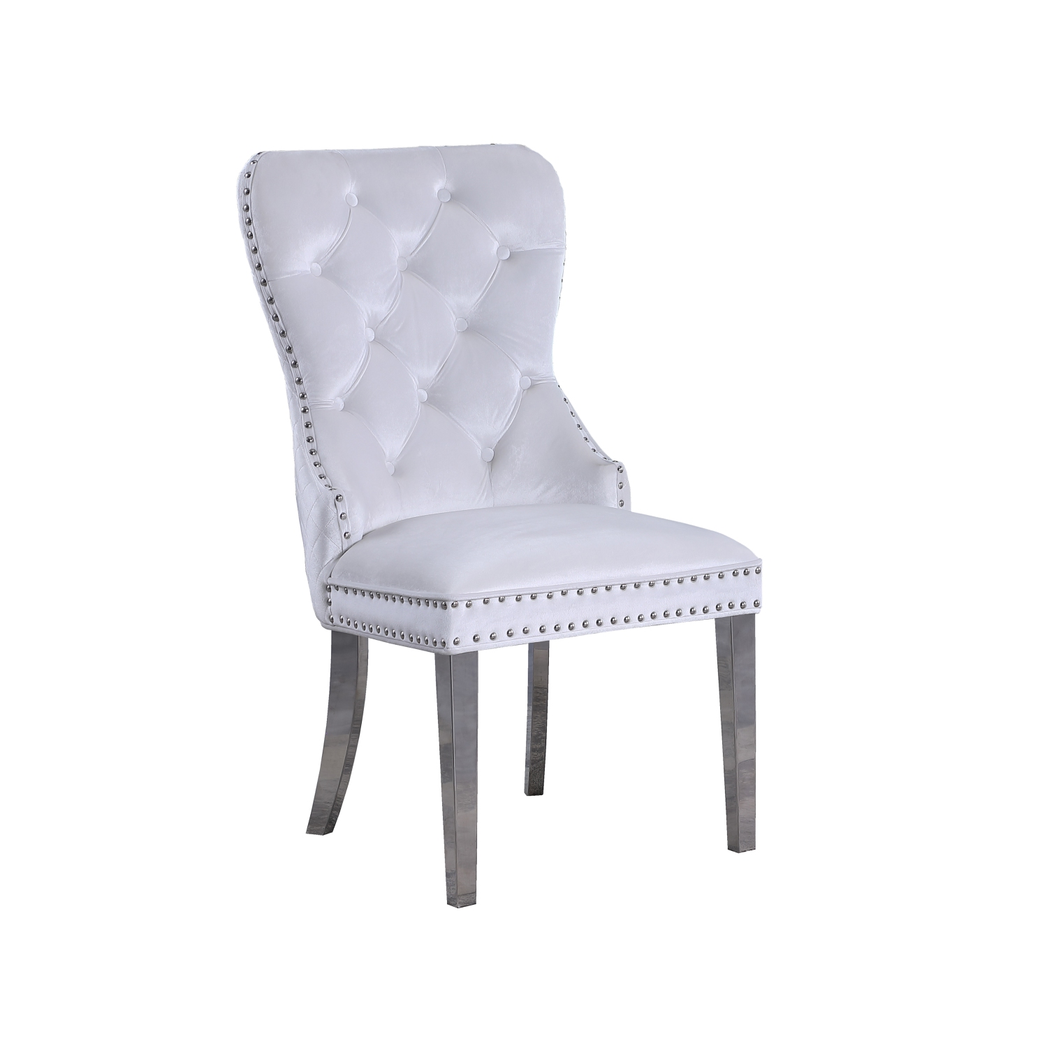 2-Piece Leo Luxury Velvet Dining Chair - White, Lion Back Knocker, Tufted Upholstered Silver Legs and Finish
