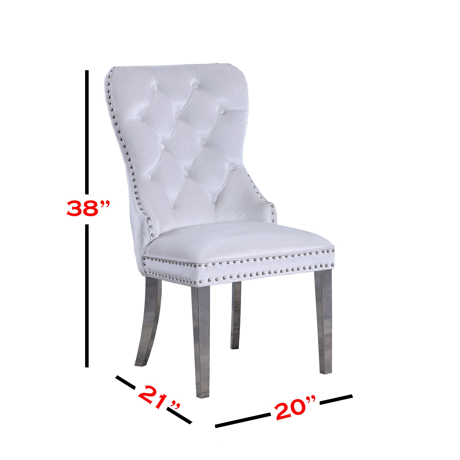 2-Piece Leo Luxury Velvet Dining Chair - White, Lion Back Knocker, Tufted Upholstered Silver Legs and Finish