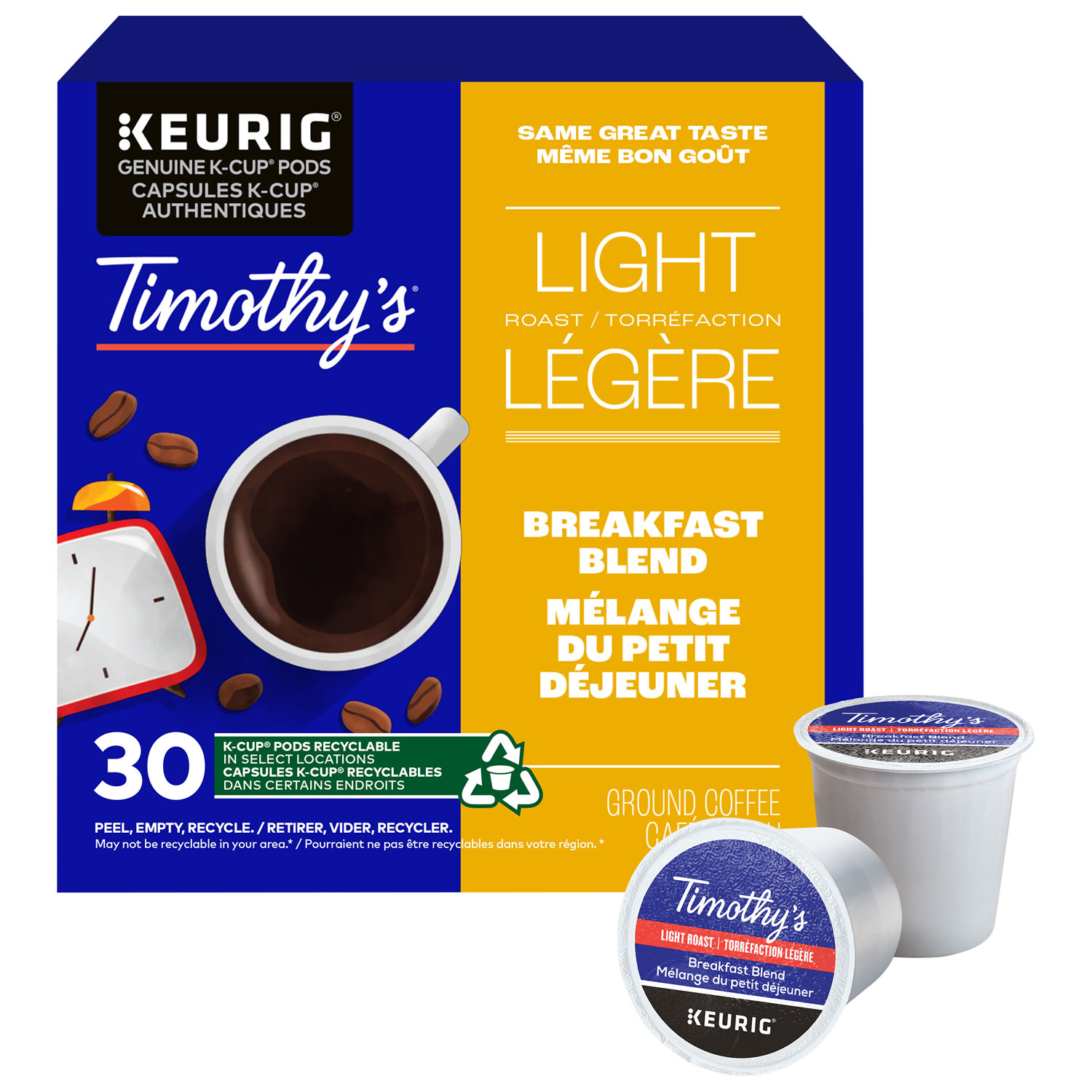 Timothy's Light Roast Breakfast Blend K-Cup Pod - 30 Pack