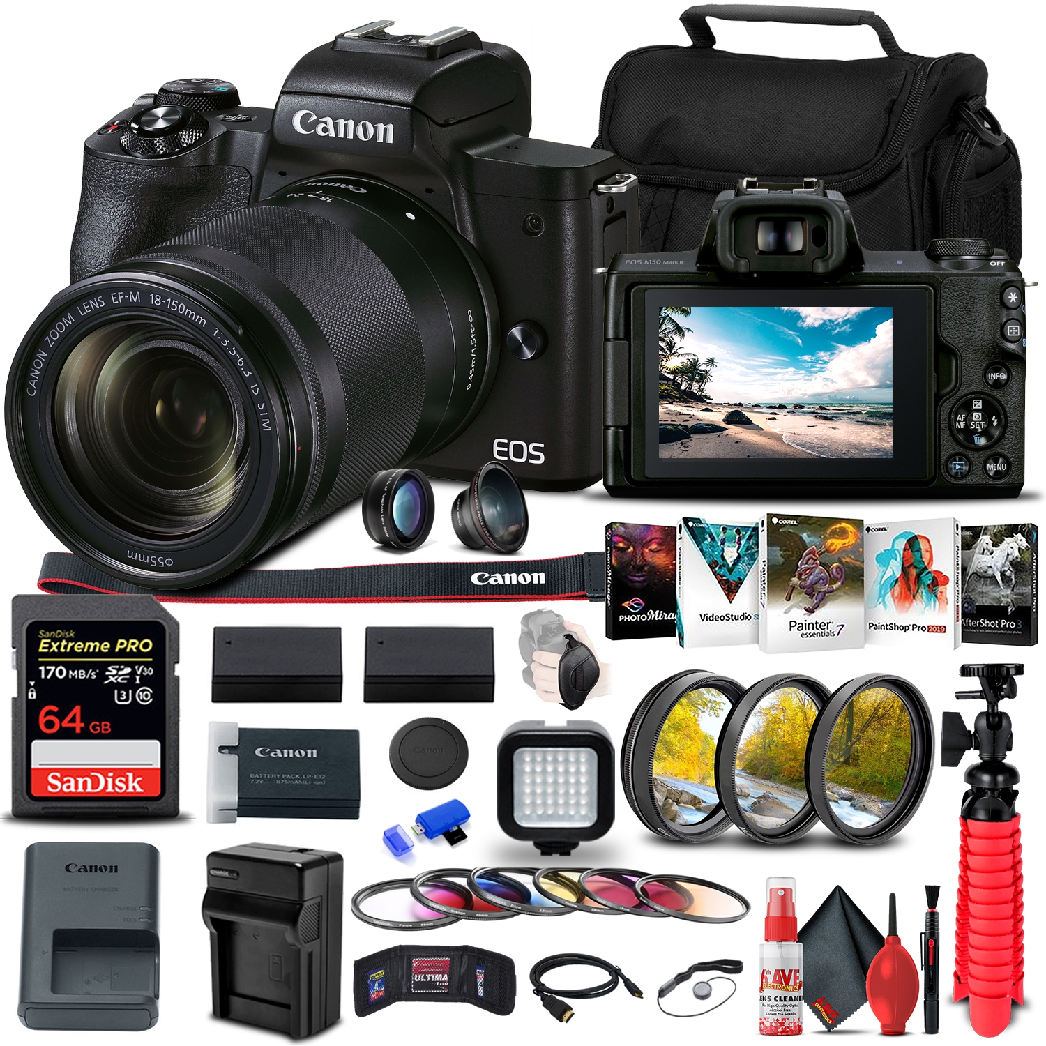 Canon EOS M50 Mark II Mirrorless Camera W/ EF-M 18-150mm Lens + More Bundle