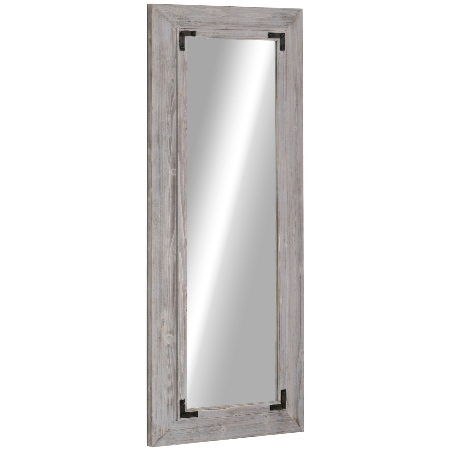 HOMCOM 59" x 23.5" Farmhouse Full Length Mirror, Wall Hang and Leaner Floor Mirror, Vertical and Horizontal, Distressed Wood Framed, for Living Room, Grey