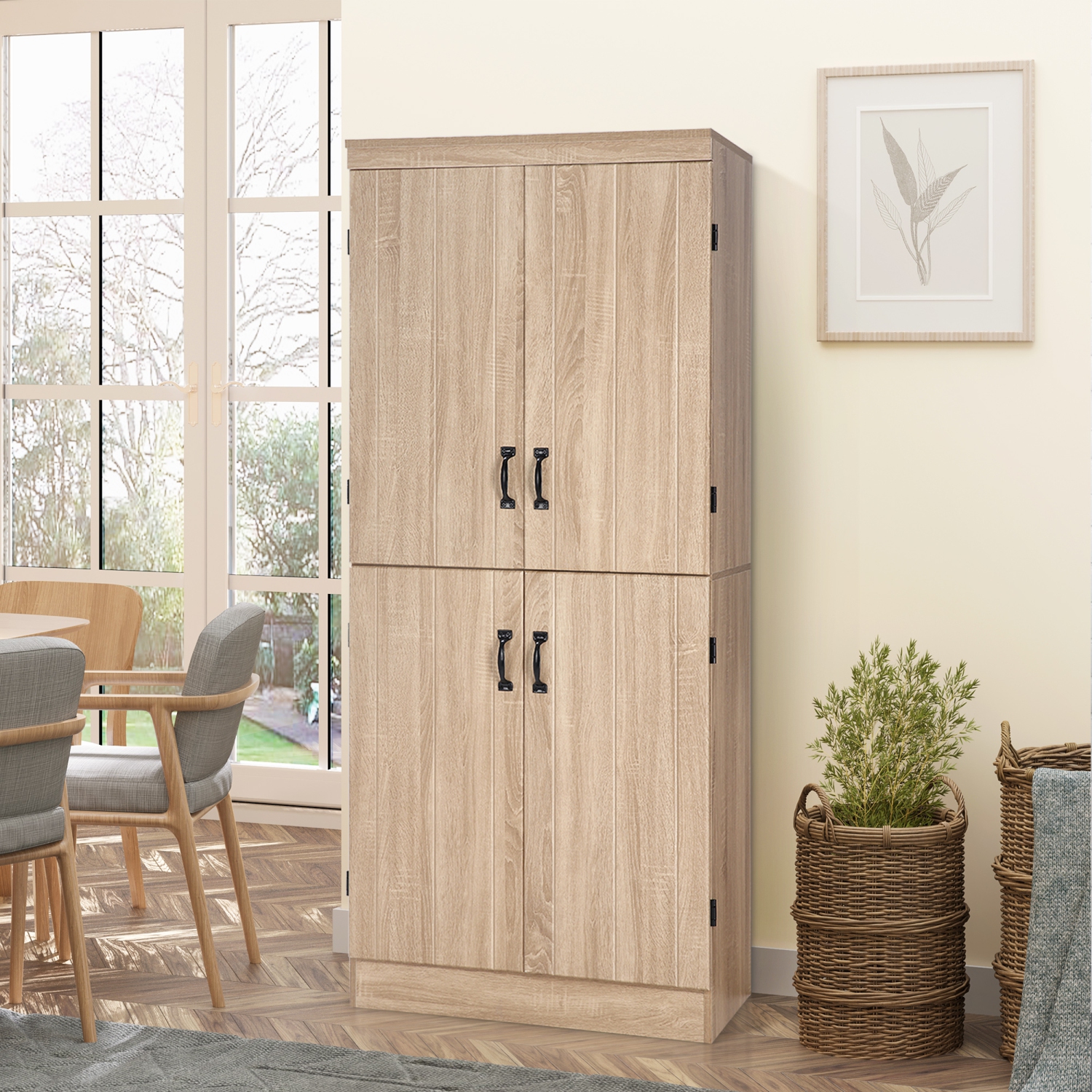 HOMCOM – Armoire garde-manger de 70&nbsp;po, armoire de rangement autonome à 4 portes, garde-manger à 6 niveaux pour salon, naturel