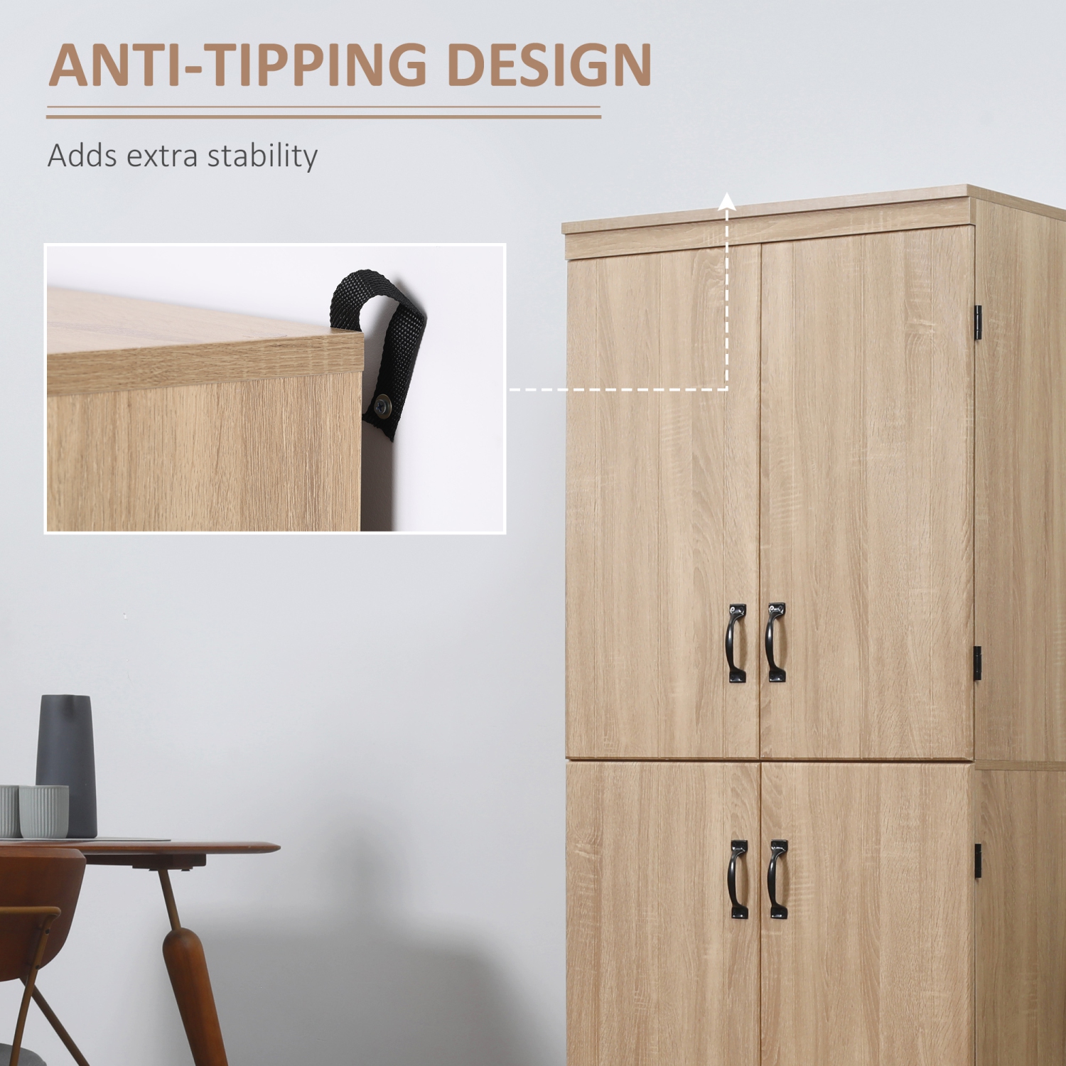 HOMCOM – Armoire garde-manger de 70&nbsp;po, armoire de rangement autonome à 4 portes, garde-manger à 6 niveaux pour salon, naturel