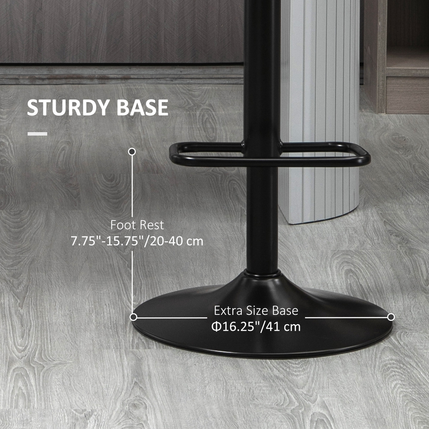 HOMCOM Adjustable Bar Stools Set of 2, Swivel Tufted PU Leather Barstools with Footrest, Back and Large Base, Upholstered Bar Chairs for Kitchen