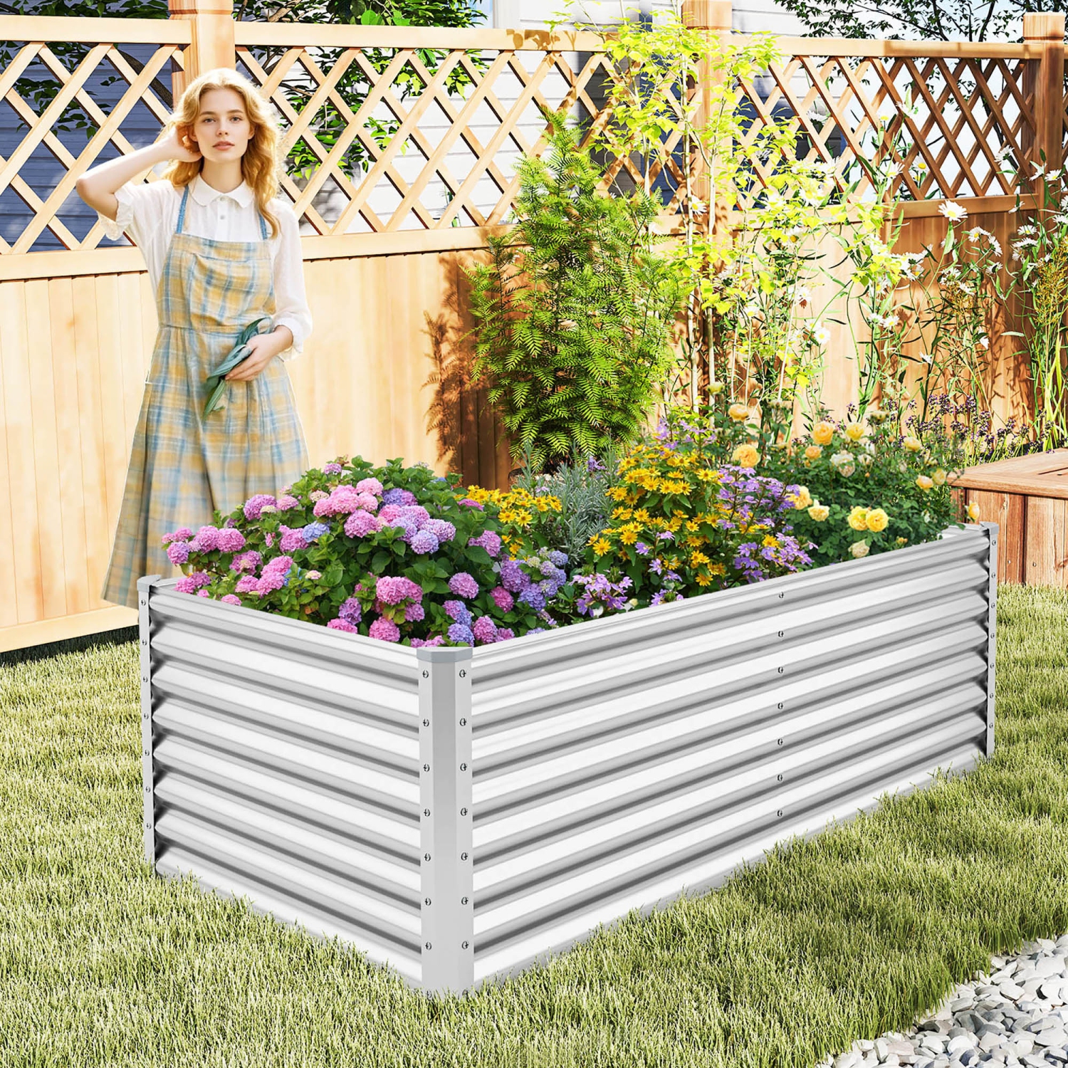 Gymax Raised Garden Bed Large Metal Planter Box Kit for Vegetable Herb 6' x 3' x 2'