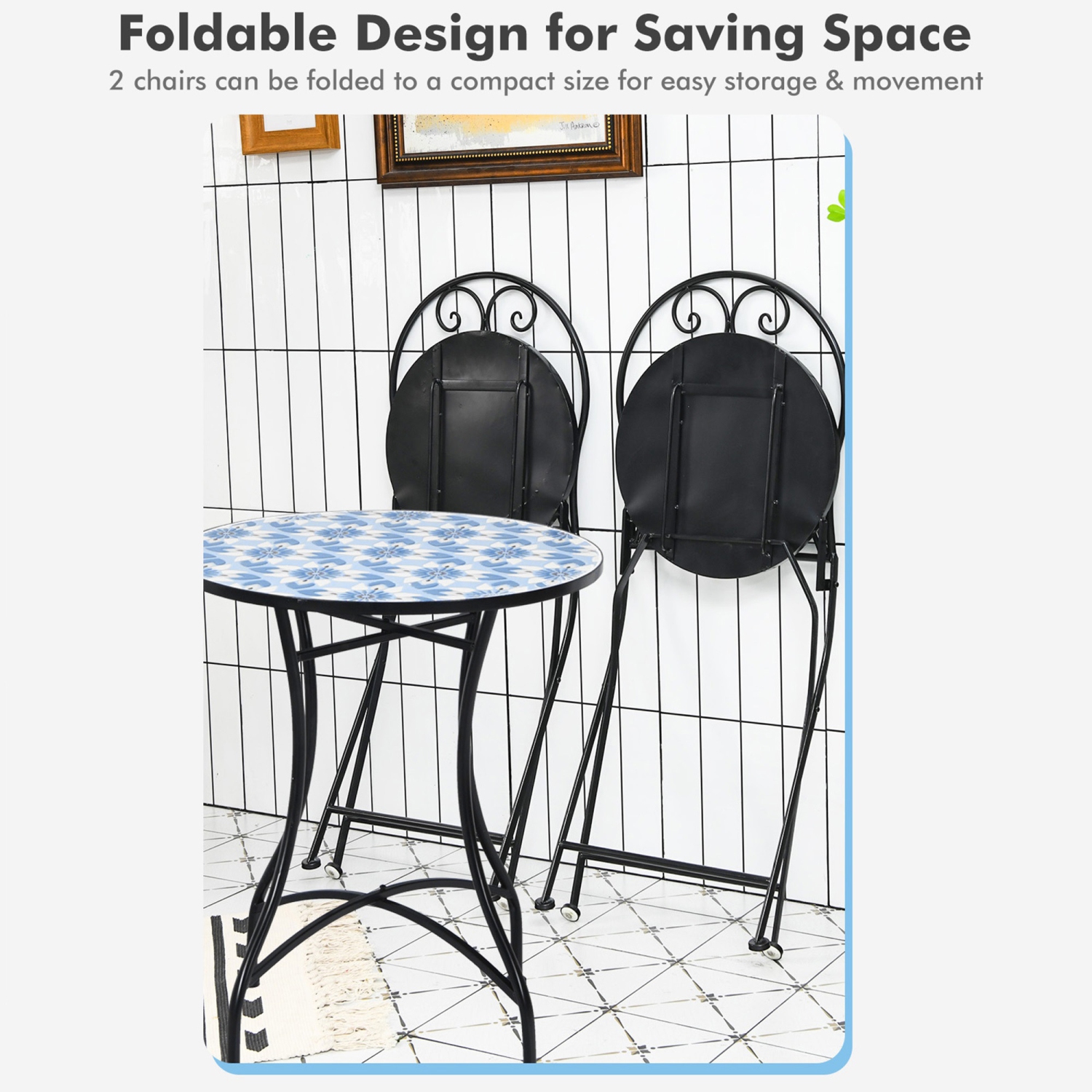 Gymax Set of 2 Folding Patio Bistro Chairs Mosaic Chairs Outdoor Dining Chairs