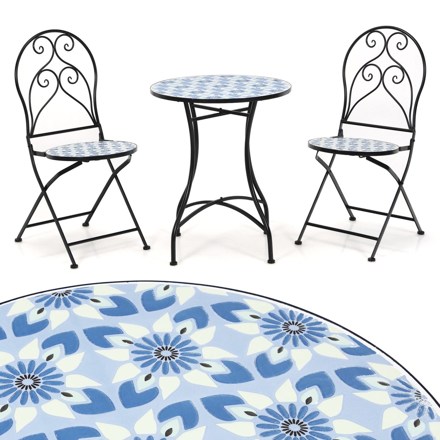 Gymax Set of 2 Folding Patio Bistro Chairs Mosaic Chairs Outdoor Dining Chairs