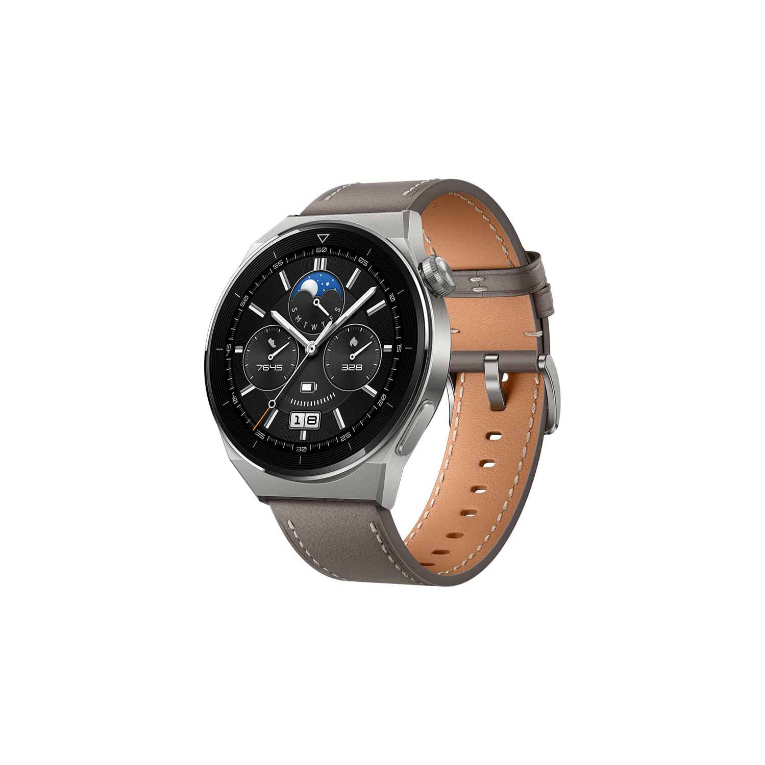 HUAWEI WATCH GT 3 Pro - All-Day Fitness Tracker and Health Monitoring - Durable Battery - Sapphire Watch Dial - Bluetooth Calling - 46mm, Gray Leather Strap