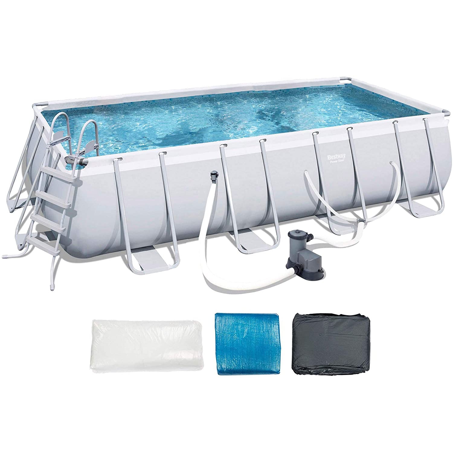 Bestway Power Steel 18' x 9' x 48" Rectangular Frame Pool Set.Extra strength side walls heavy duty built designed to provide fun in the sun for many years.