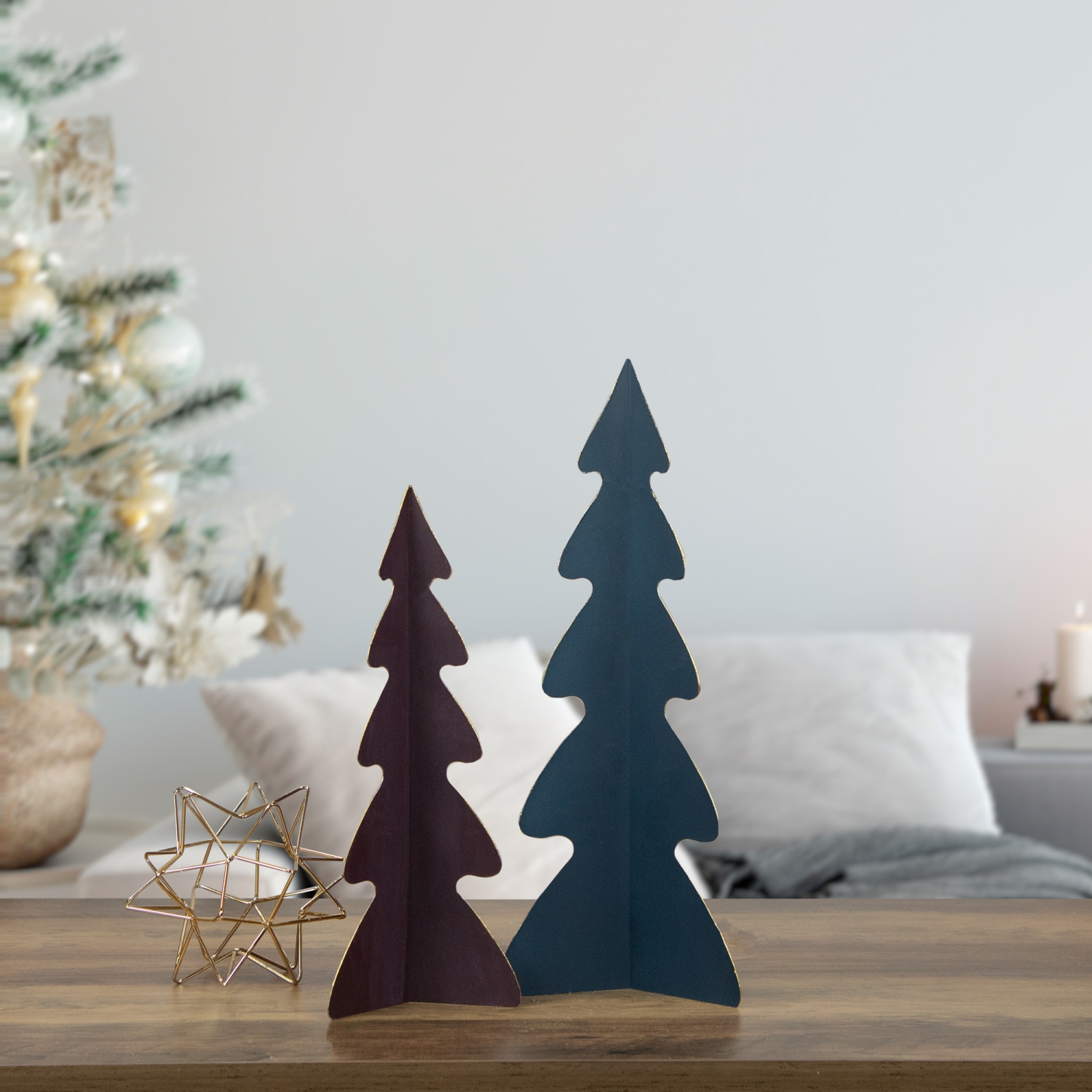 15" Blue Triangular Christmas Tree with a Curved Design Tabletop Decor