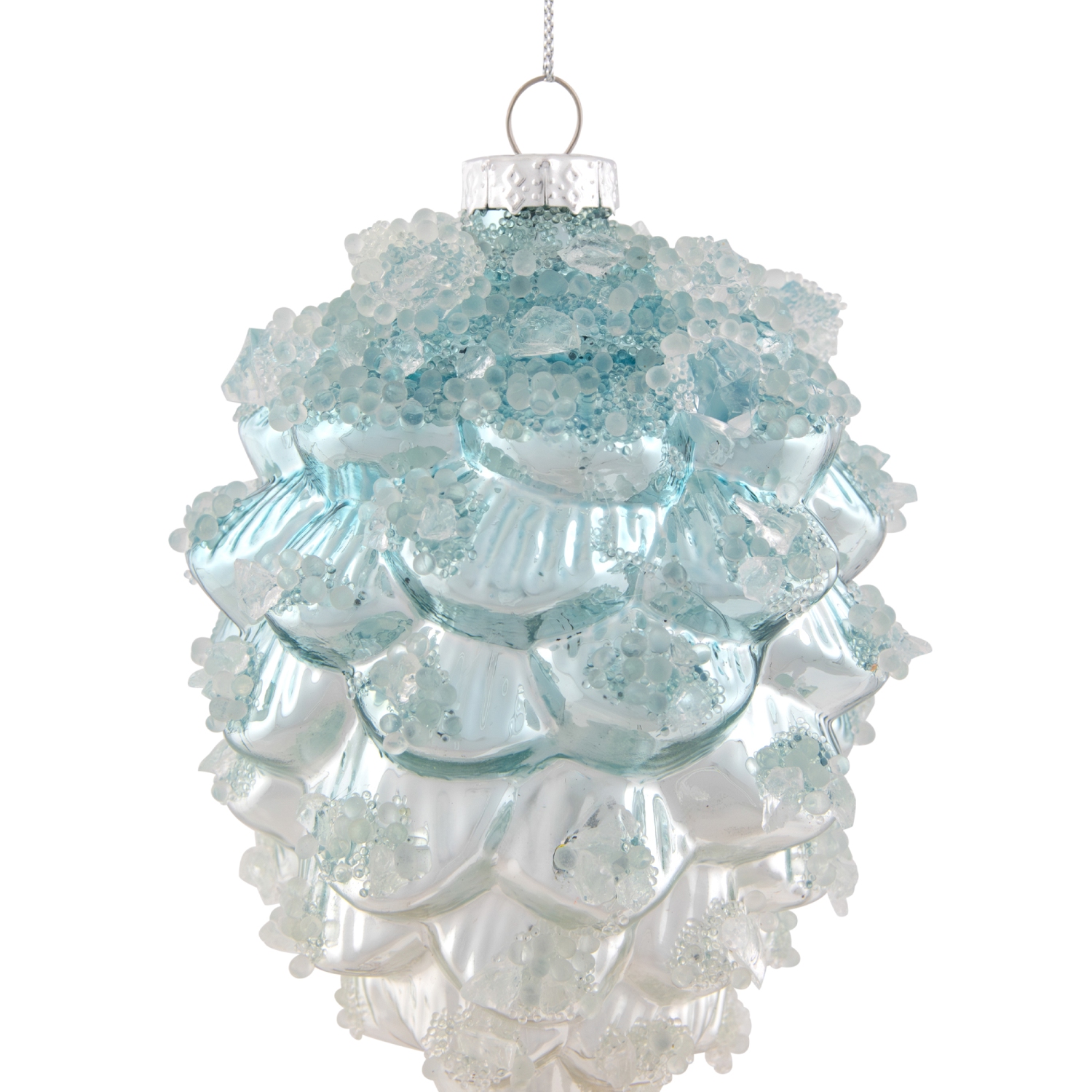 4.75" Blue Icy Pine Cone Glass Christmas Ornament