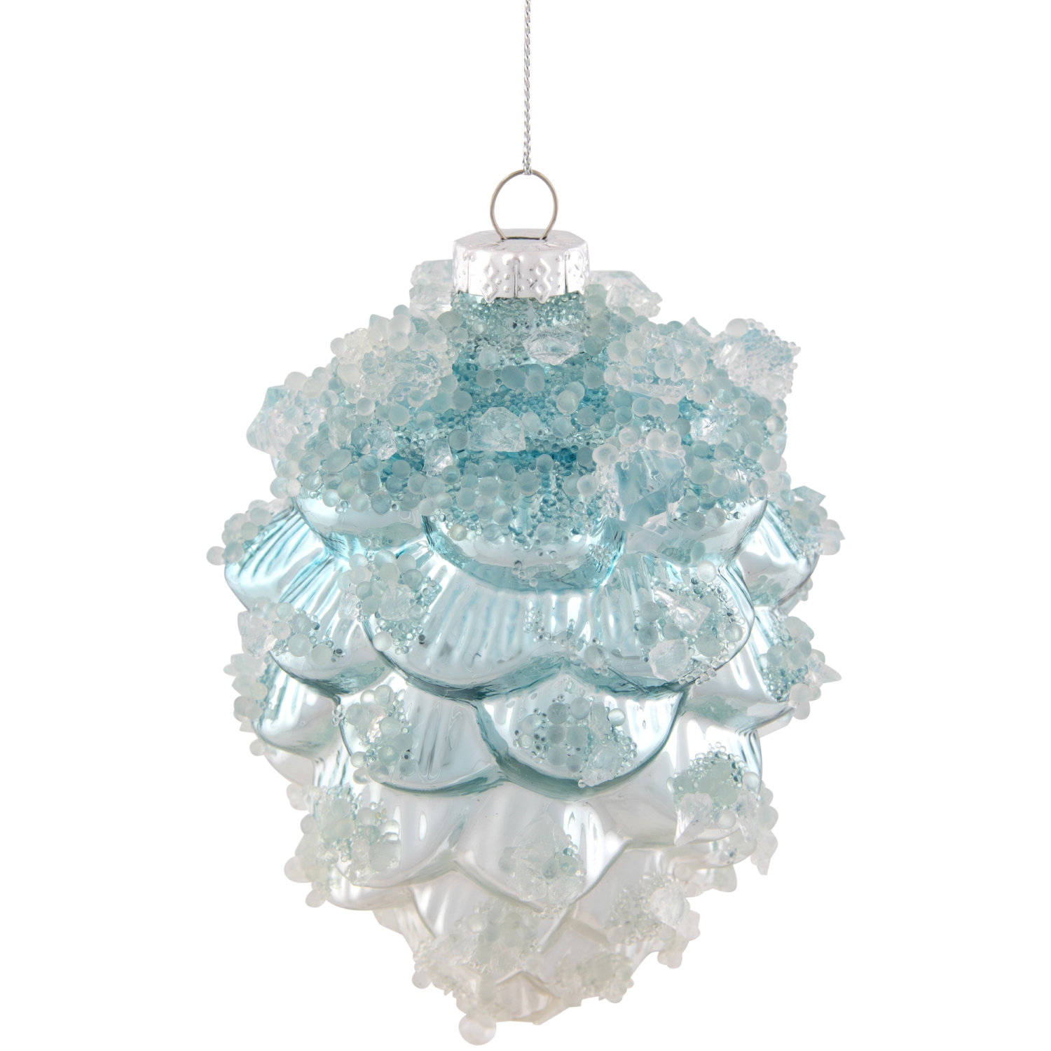 4.75" Blue Icy Pine Cone Glass Christmas Ornament