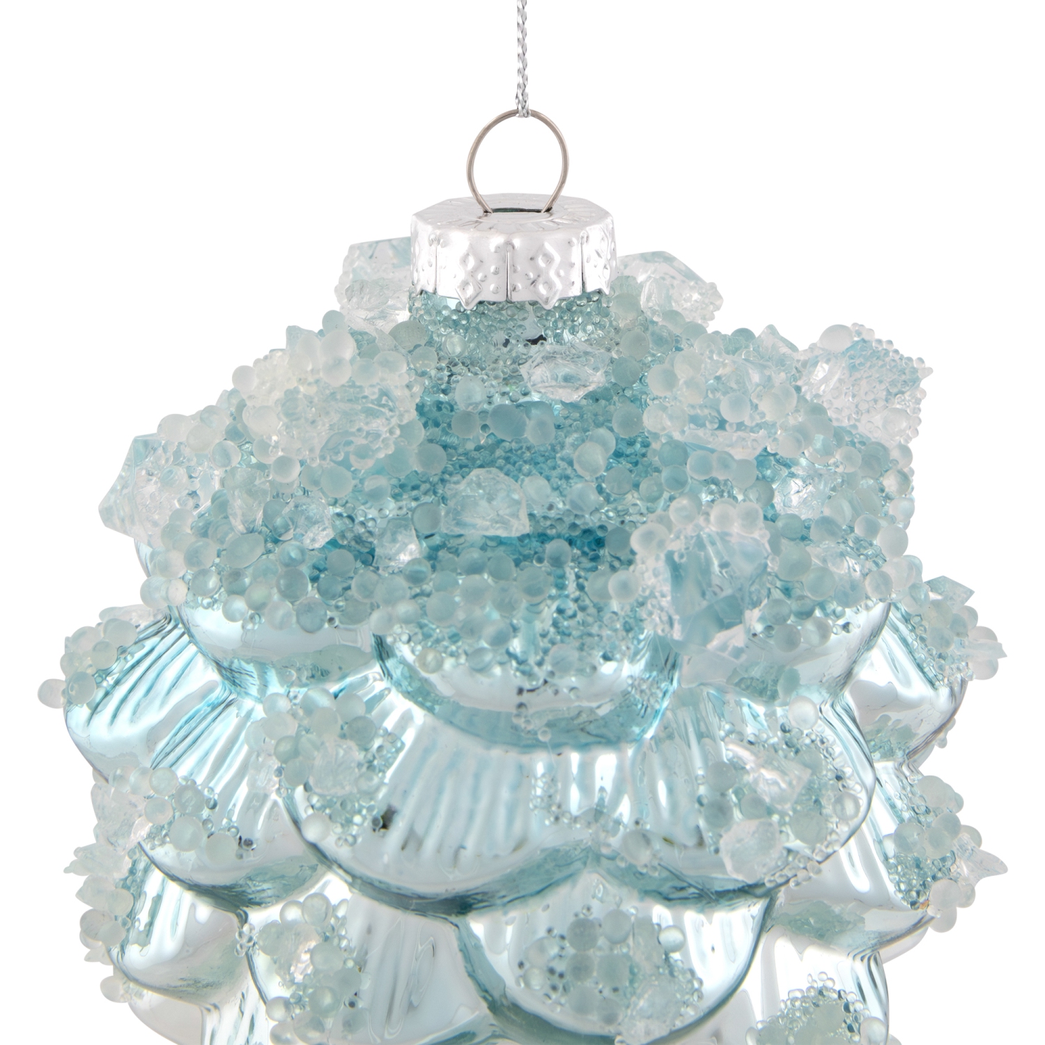 4.75" Blue Icy Pine Cone Glass Christmas Ornament