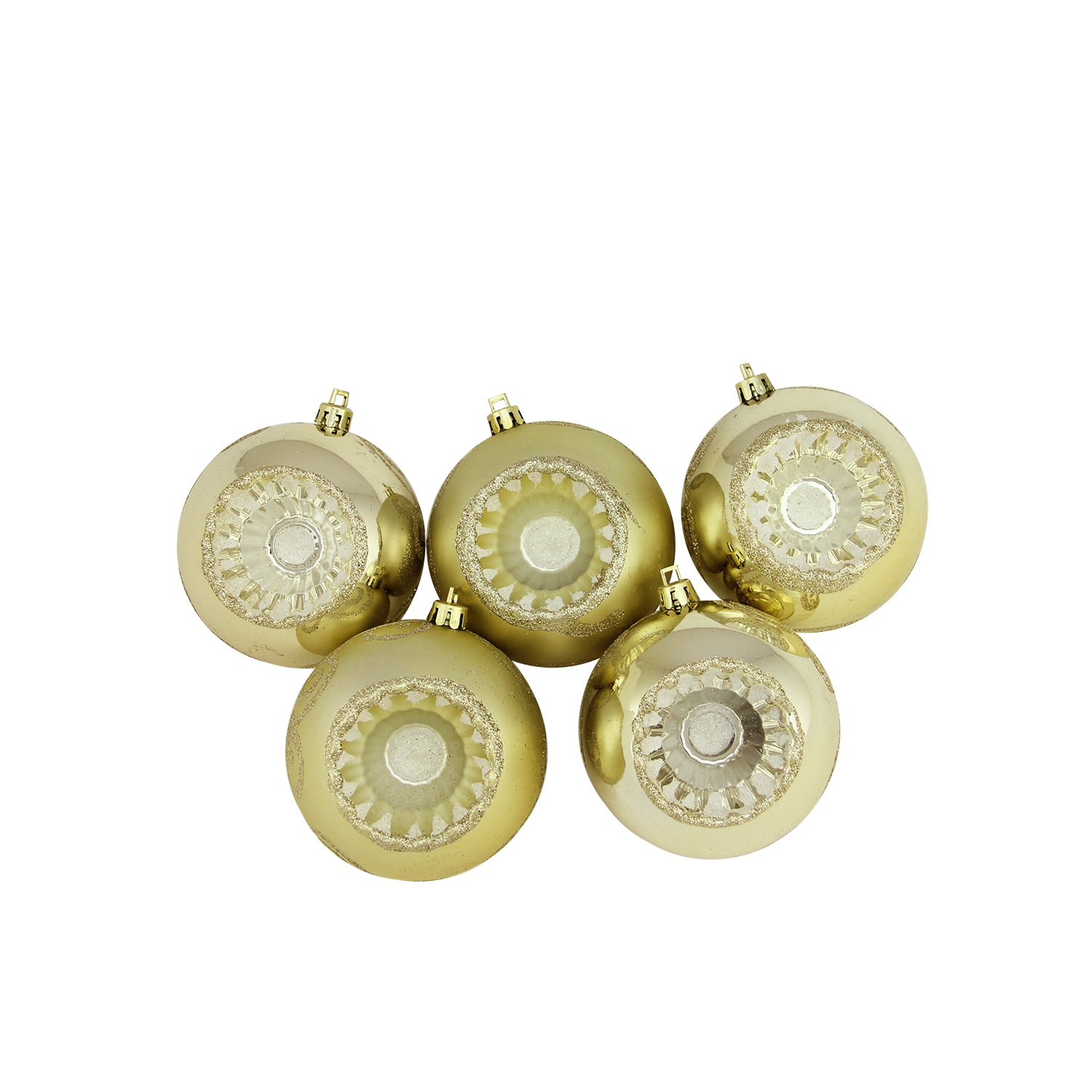 5ct Champagne Gold Retro Reflector Shatterproof Christmas Ball Ornaments 3.25"