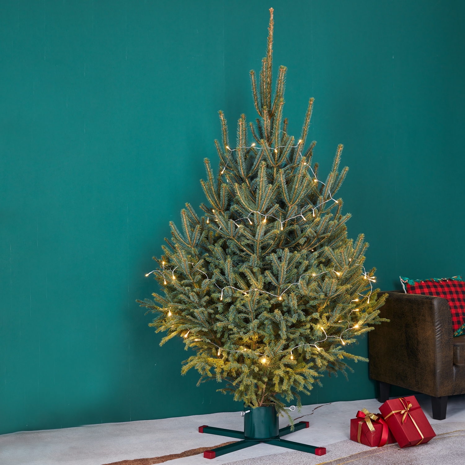 Green Metal Live Christmas Tree Stand - For Trees up to 9ft Tall