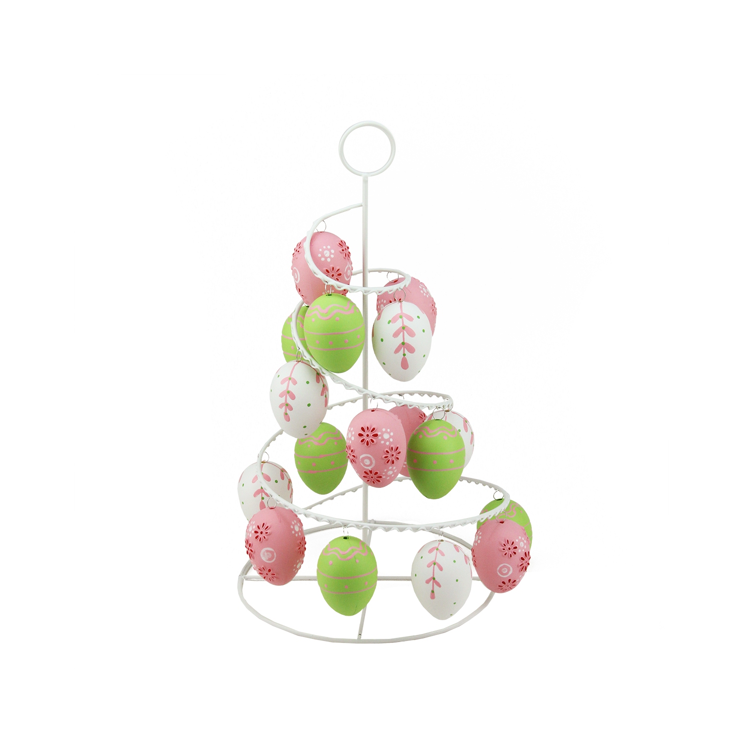 14.25" Pink, White and Green Cut-Out Easter Egg Tree Tabletop Decor