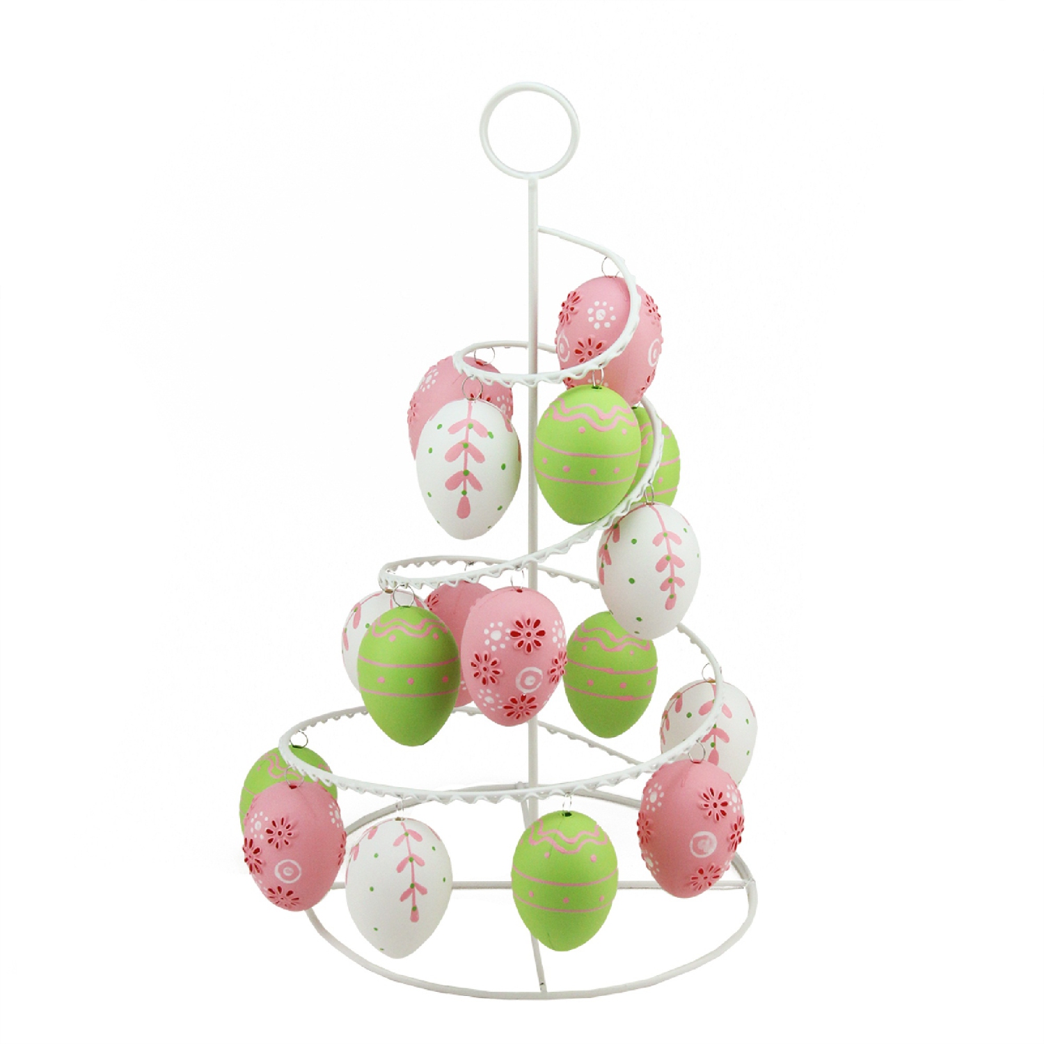 14.25" Pink, White and Green Cut-Out Easter Egg Tree Tabletop Decor