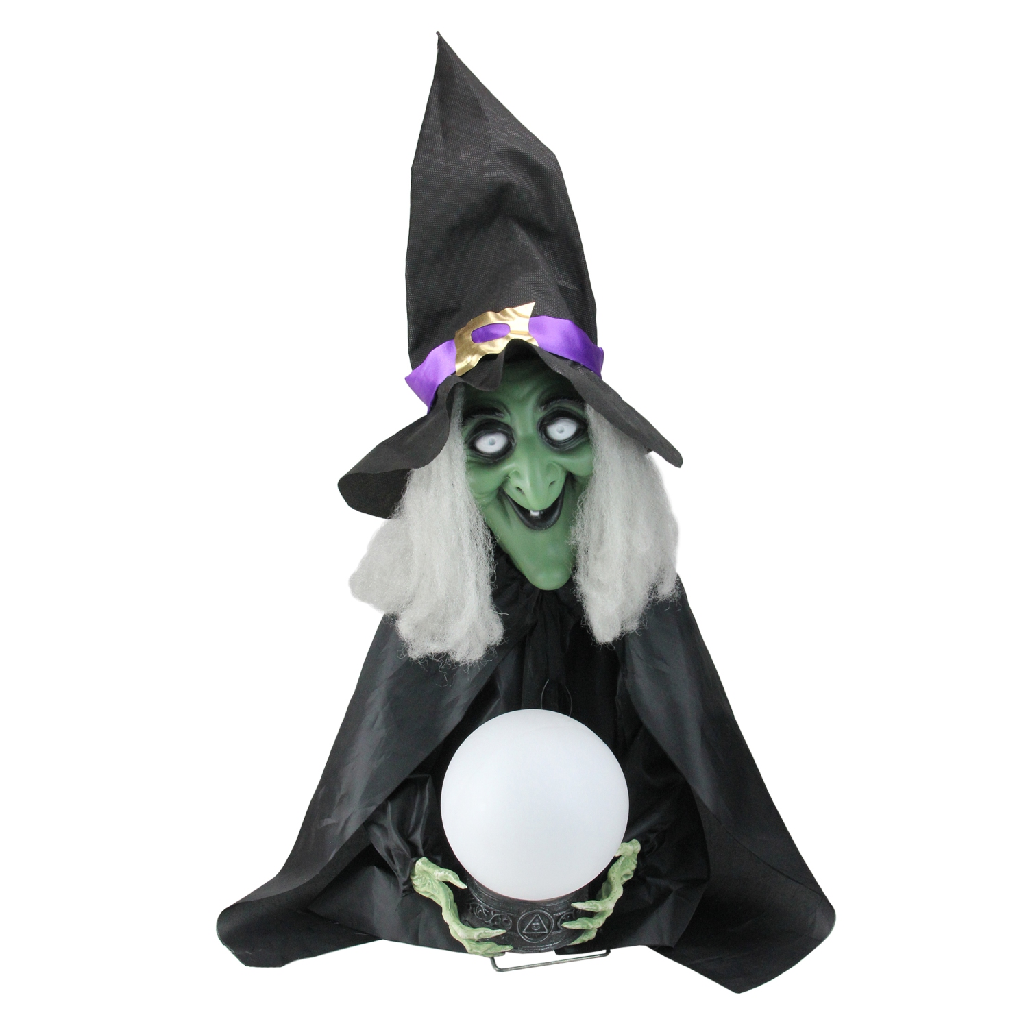 26" Pre-Lit Sitting Fortune Witch with Magic Ball Halloween Decoration