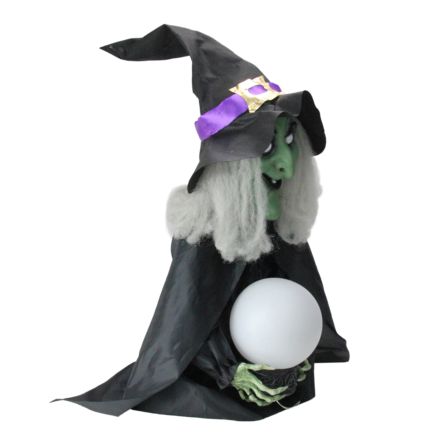 26" Pre-Lit Sitting Fortune Witch with Magic Ball Halloween Decoration