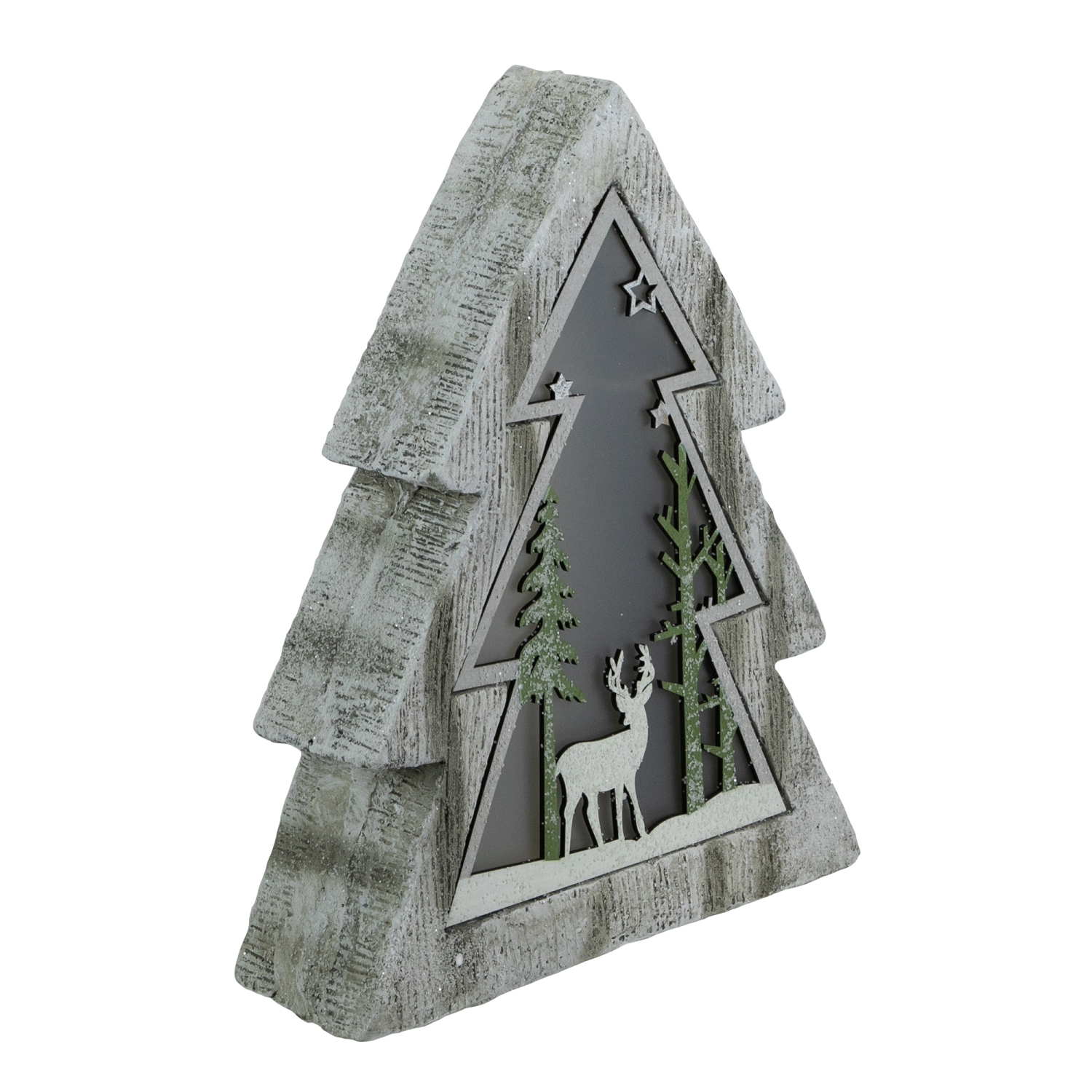 13.5" LED Lighted Tree with Reindeer in the Woods Scene Christmas Decoration