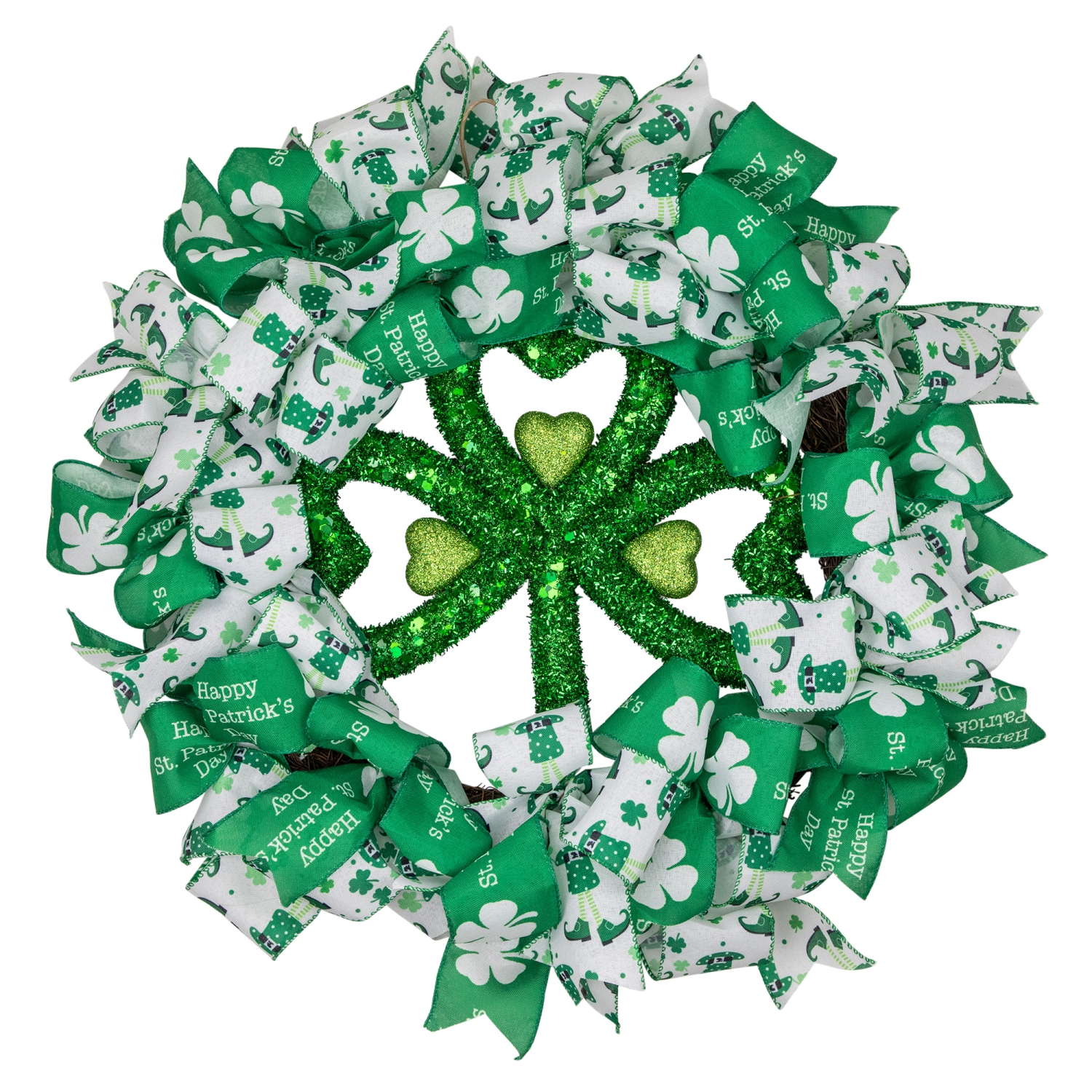 Shamrocks and Ribbons St. Patrick's Day Wreath, 24-Inch, Unlit