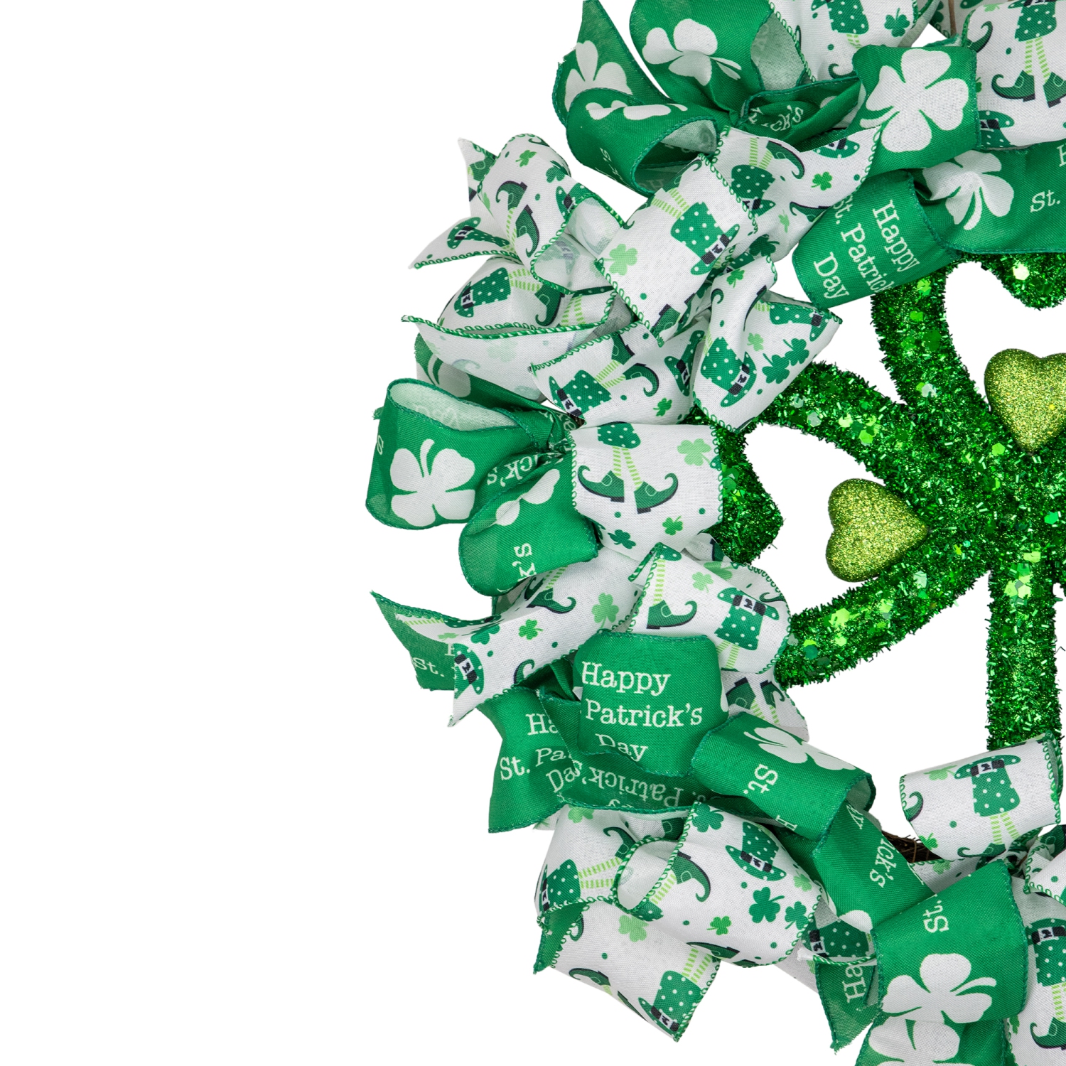 Shamrocks and Ribbons St. Patrick's Day Wreath, 24-Inch, Unlit