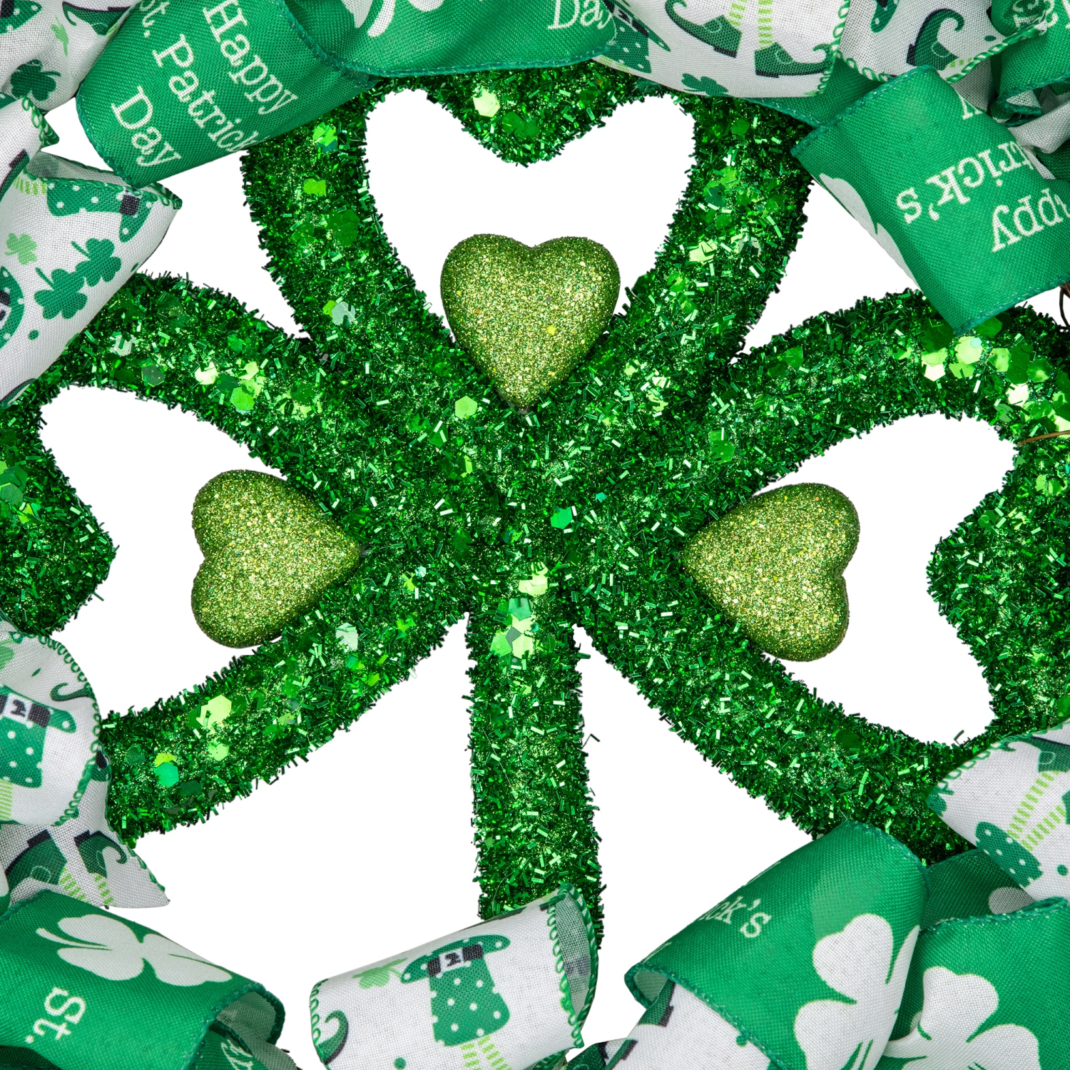 Shamrocks and Ribbons St. Patrick's Day Wreath, 24-Inch, Unlit