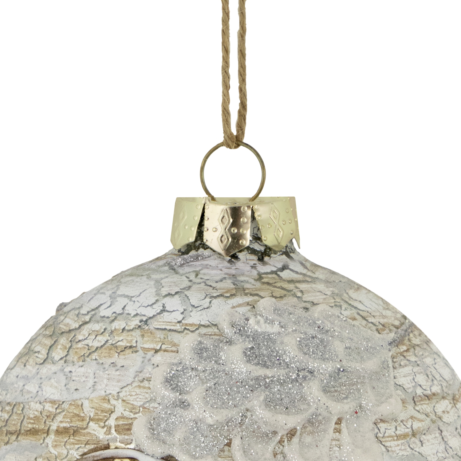 Boule de Noël en verre, bouleau et cônes de pin scintillants, 4 po