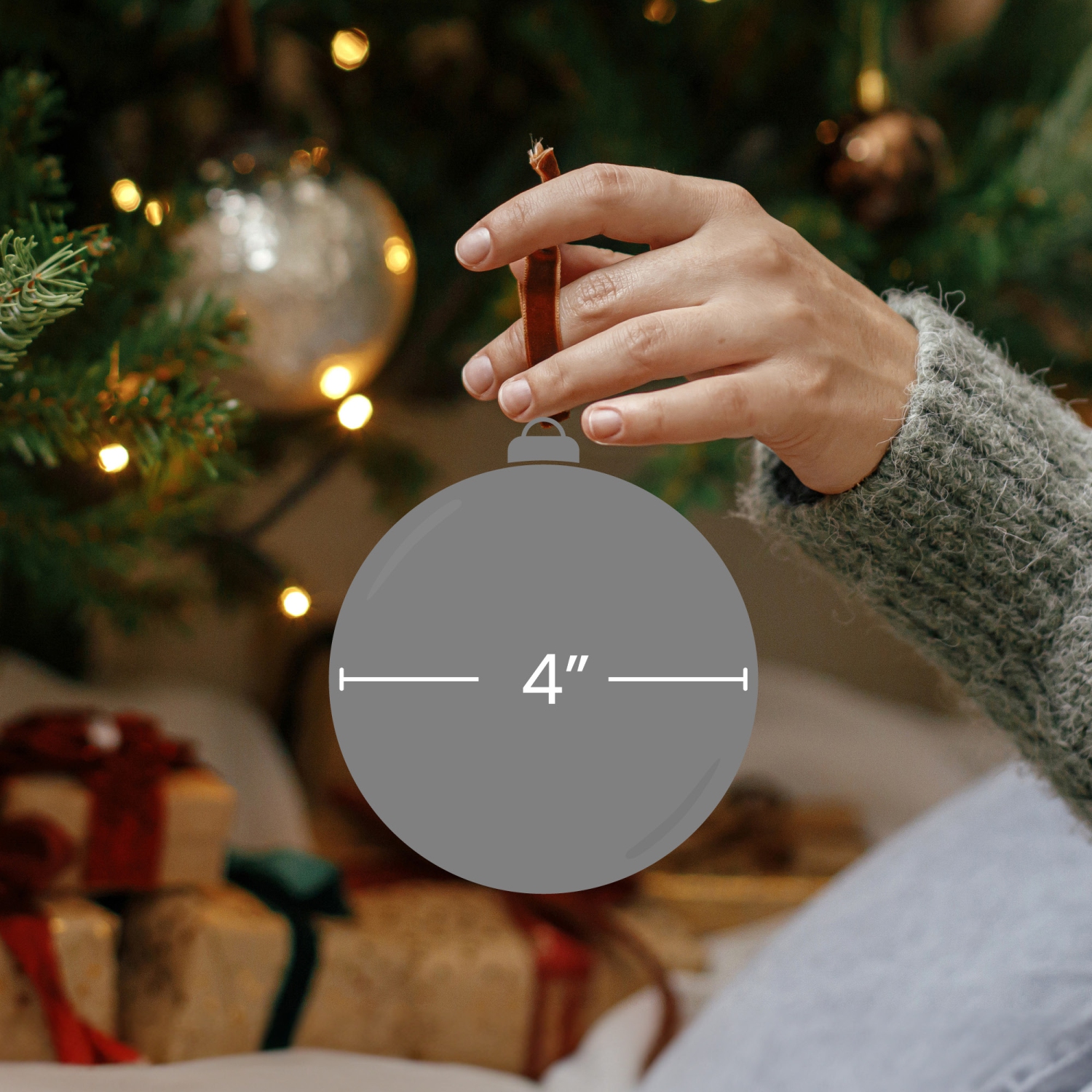 Boule de Noël en verre, bouleau et cônes de pin scintillants, 4 po