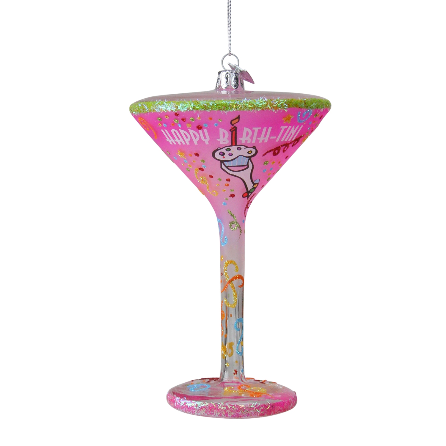 Happy Hour Blown Glass "Happy Birth-Tini" Martini Cocktail Christmas Ornament