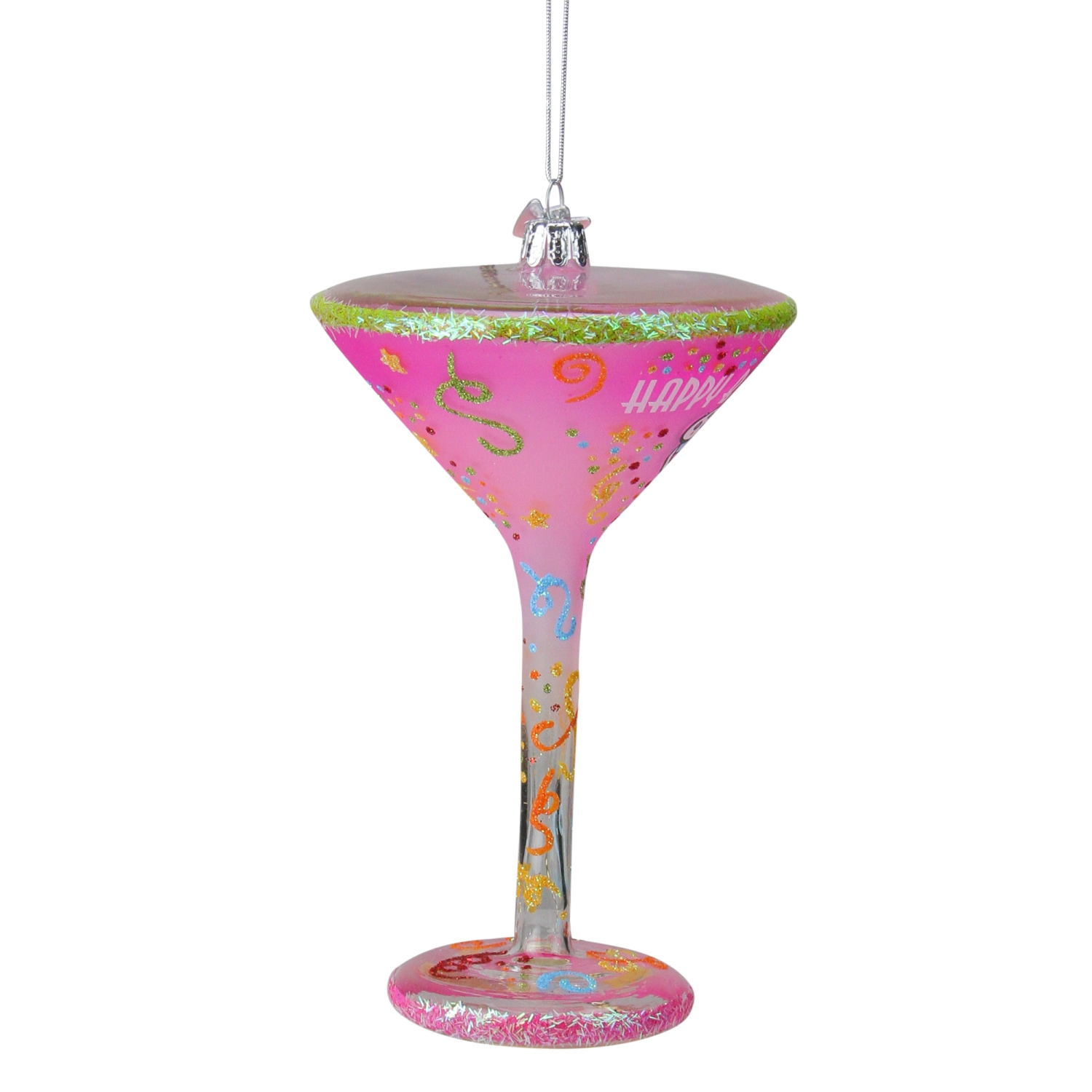 Happy Hour Blown Glass "Happy Birth-Tini" Martini Cocktail Christmas Ornament