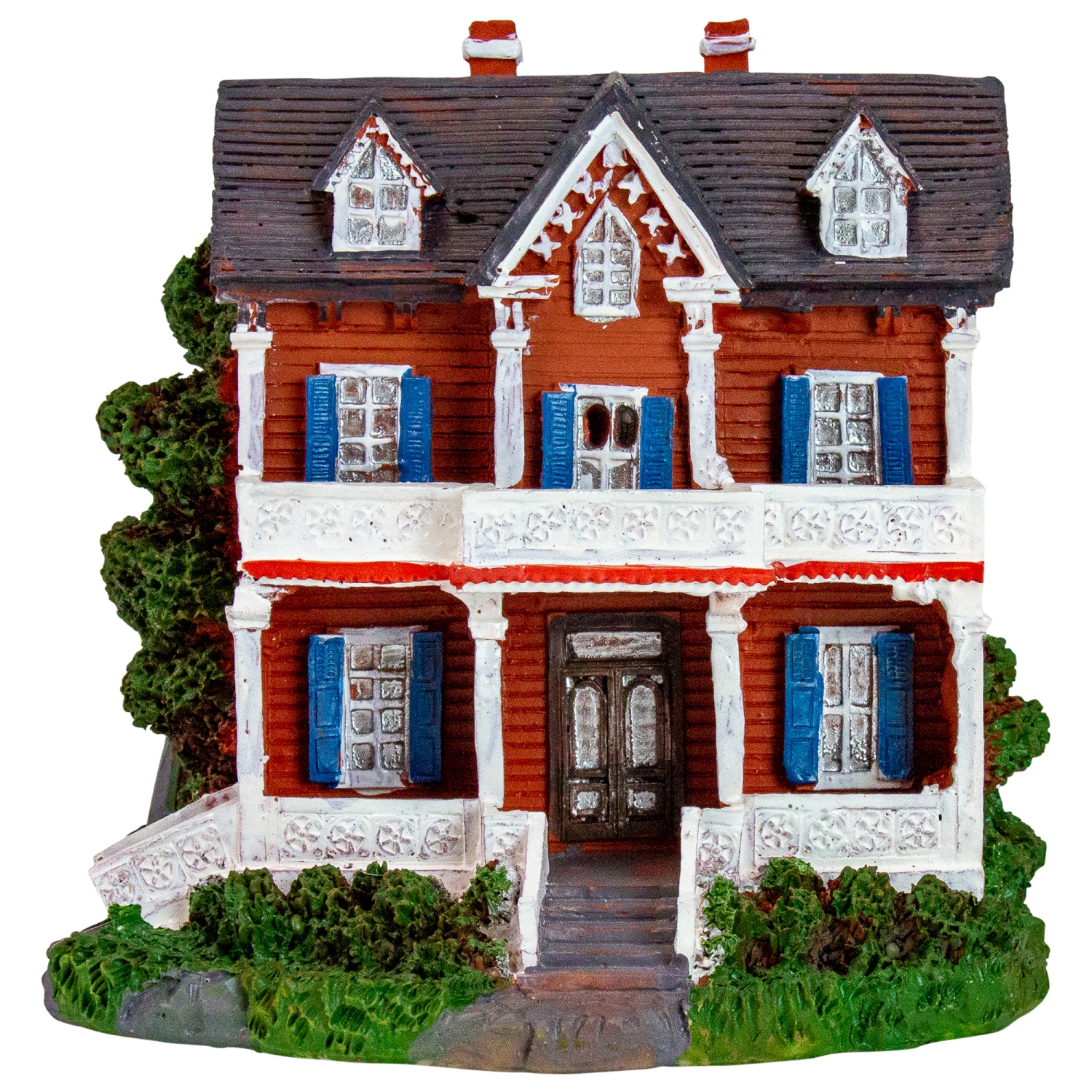 4.5" Red and White LED lighted Colonial House Christmas Village Decoration