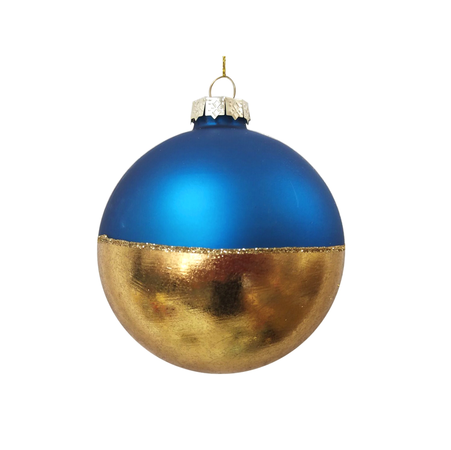 3.5" Blue and Gold Glass Ball Christmas Ornament