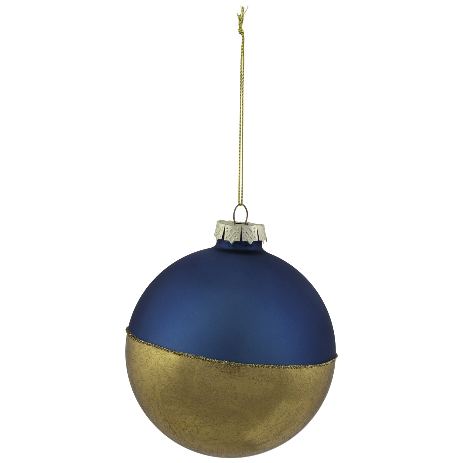 3.5" Blue and Gold Glass Ball Christmas Ornament