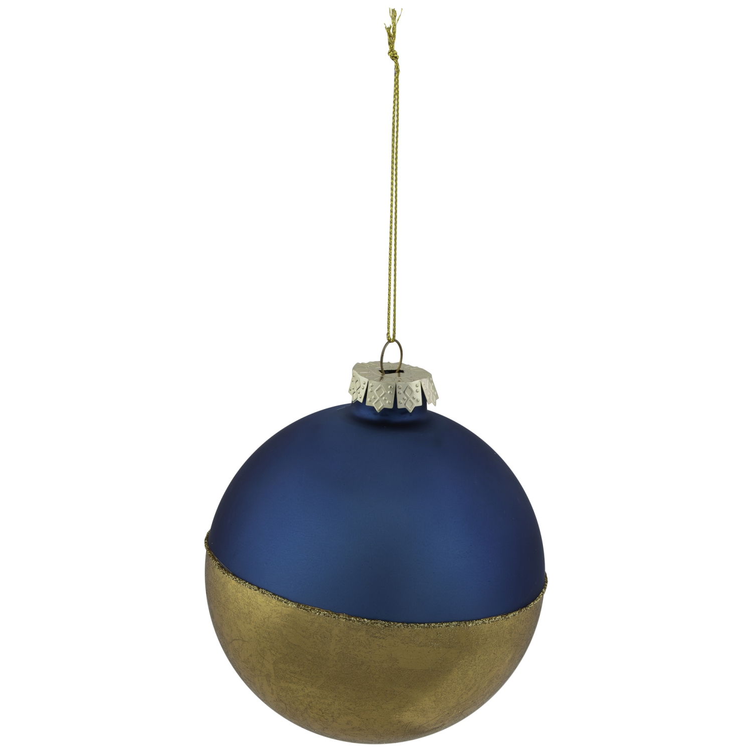 3.5" Blue and Gold Glass Ball Christmas Ornament