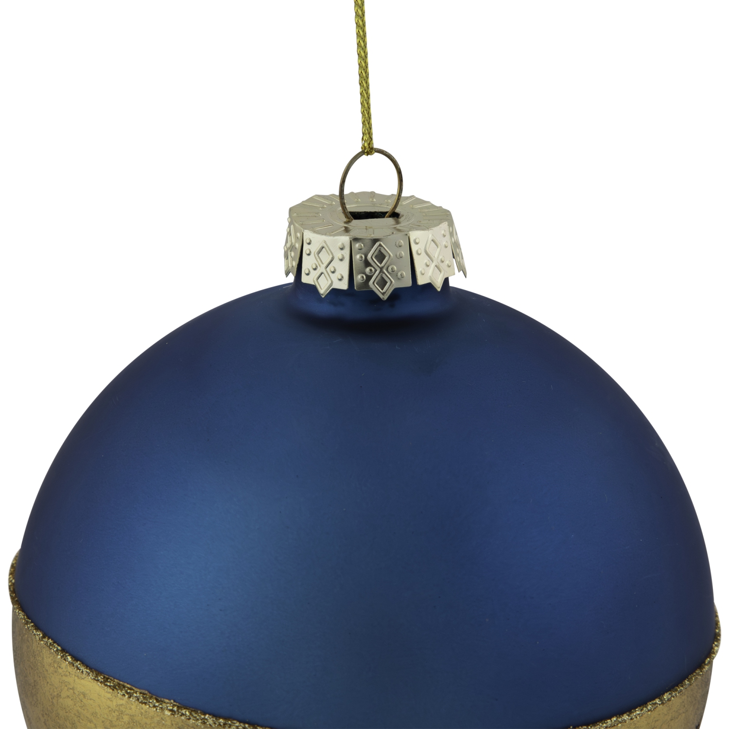 3.5" Blue and Gold Glass Ball Christmas Ornament