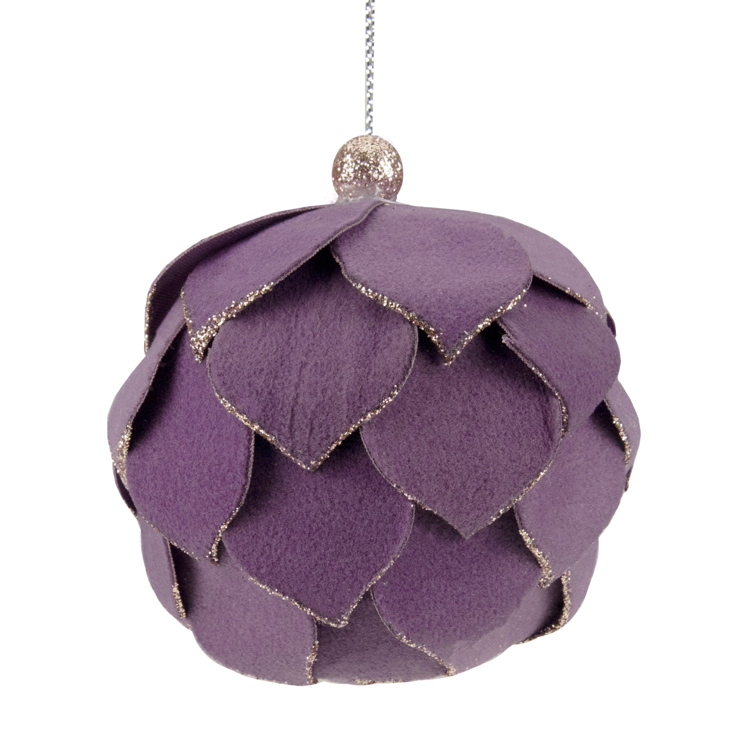 7" Purple Flower Glitter Petal Shatterproof Ball Christmas Ornament