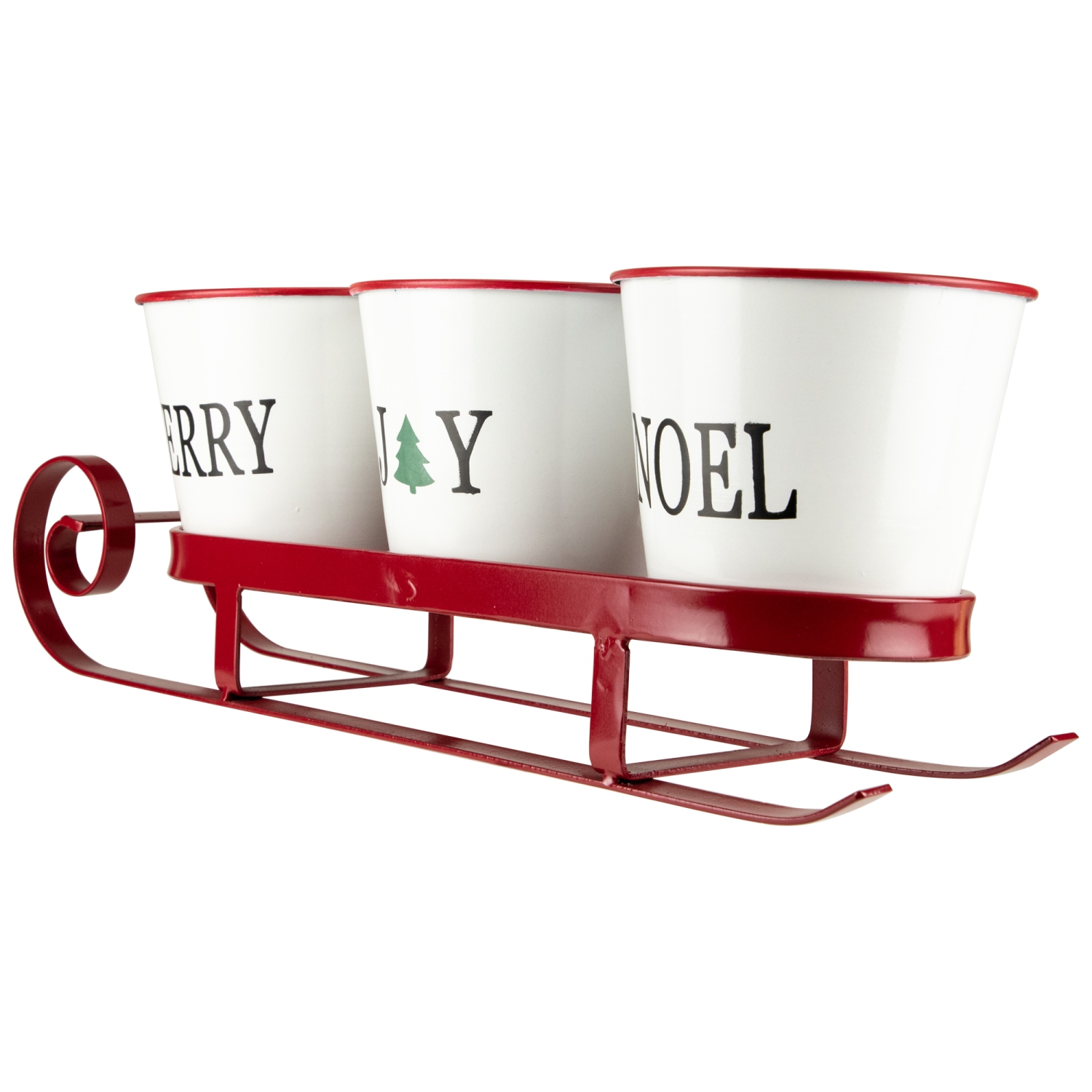 18.75" Red Sleigh with Sentiment Buckets Christmas Table Centerpiece